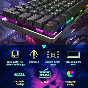 MAXBELL 82 Keys Mechanical Keyboard for PC Laptop Home Portable Russian Layout Black Green Shaft