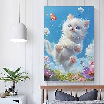 絵画 インテリア 額付(白) 油絵 uF6-050520 可愛い子猫たち 絵画