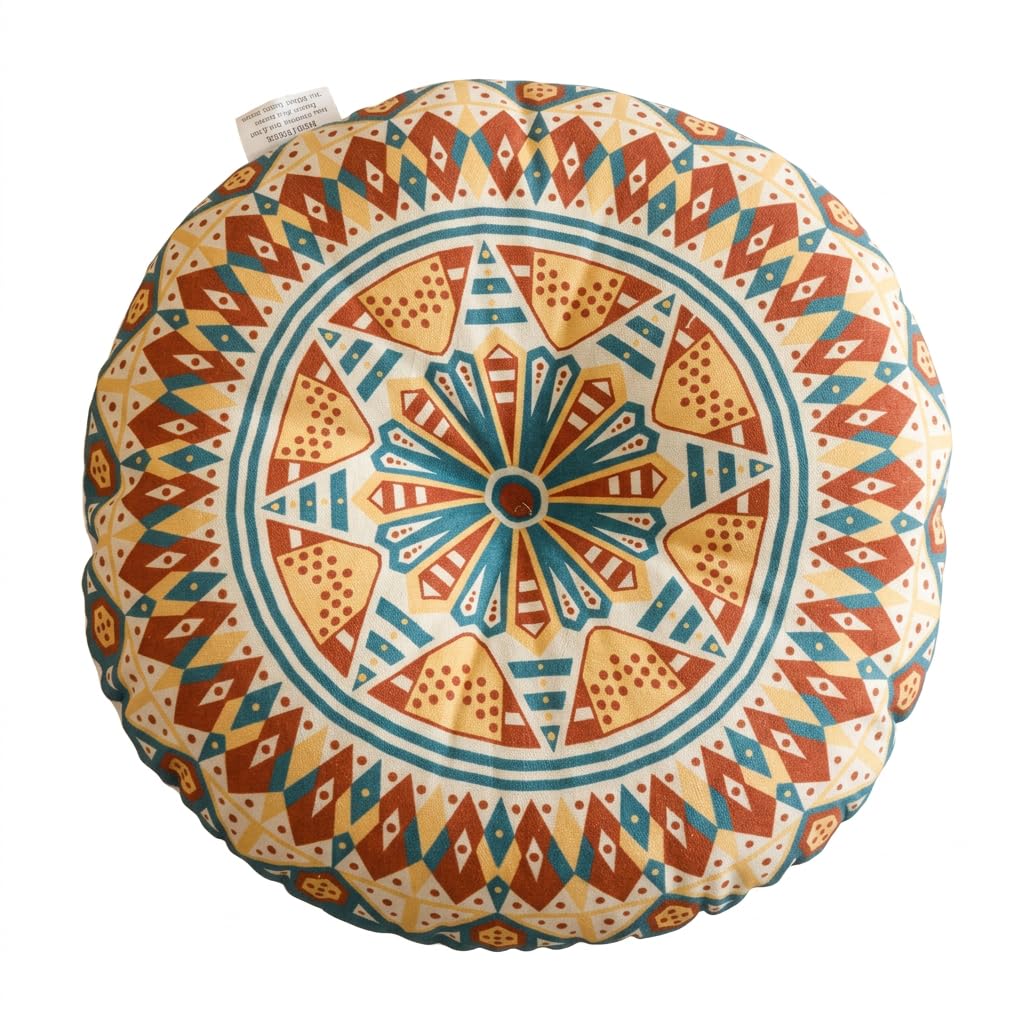 Bohemian Round Floor Pillow, Mandala Cushion, Tatami Cushion for Meditation, Linen, 40cm Castle Manor Pattern-image-10