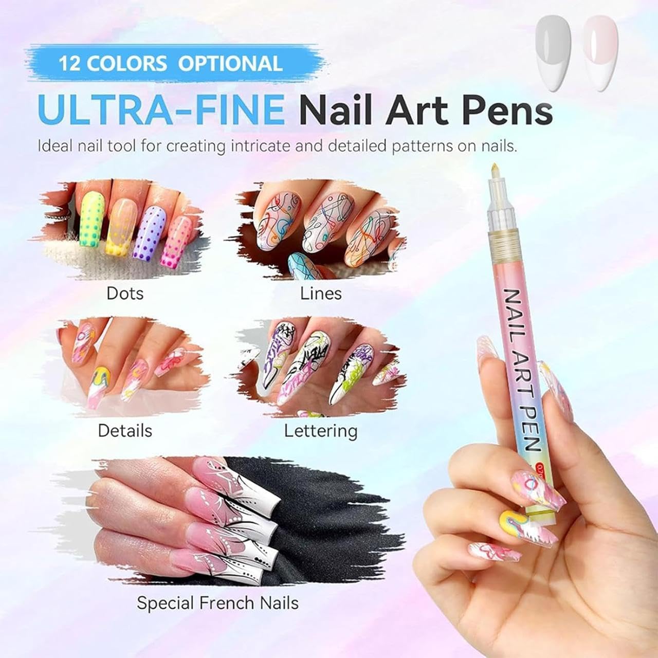 KESI Ornaments 12 Color Nail Art Pens Set, 3D Nails Polish Pens Quick-Drying Acrylic Paint Markers - Nail Drawing Pen Manicure Tools for Dots, Lines and Detailed Painting- Nails Art Supplies 3