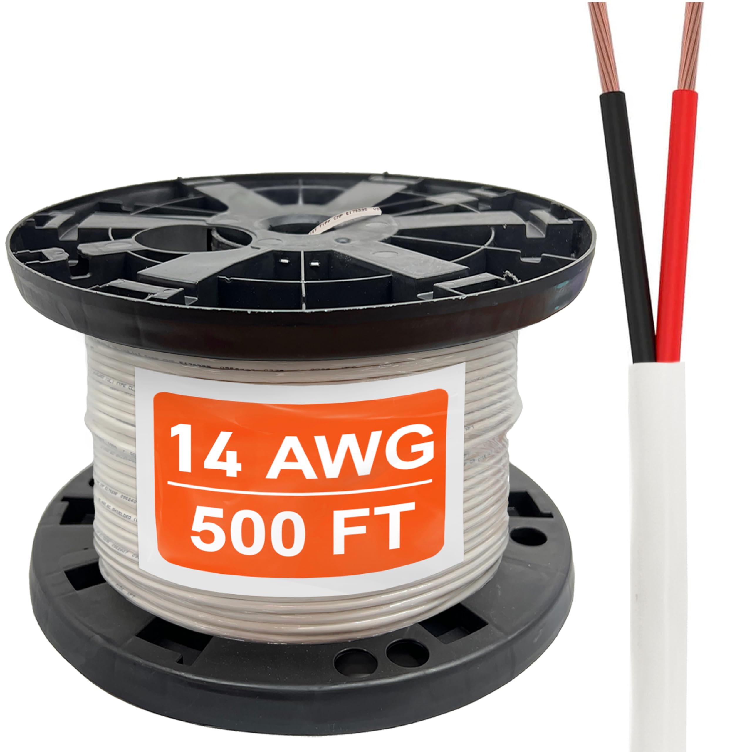 14 Gauge Wire (14 AWG) – 2 Conductor Stranded Copper Unshielded Cable – 14/2 Home Electrical Wire – Low Voltage Up to 300V – CMP/CL3P Low Smoke Plenum