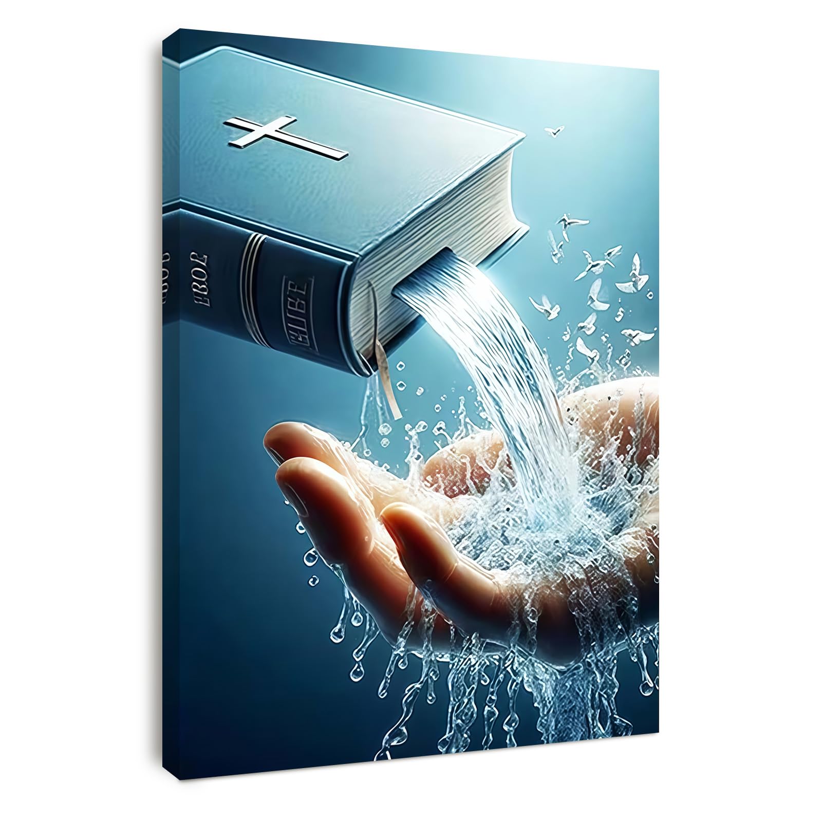 Alptiny Framed Wall Art Canvas Inspirational Christian Artwork for Living Room, Bedroom,or Office Bible with Water Flow and Cross Design 30cm x 40cm