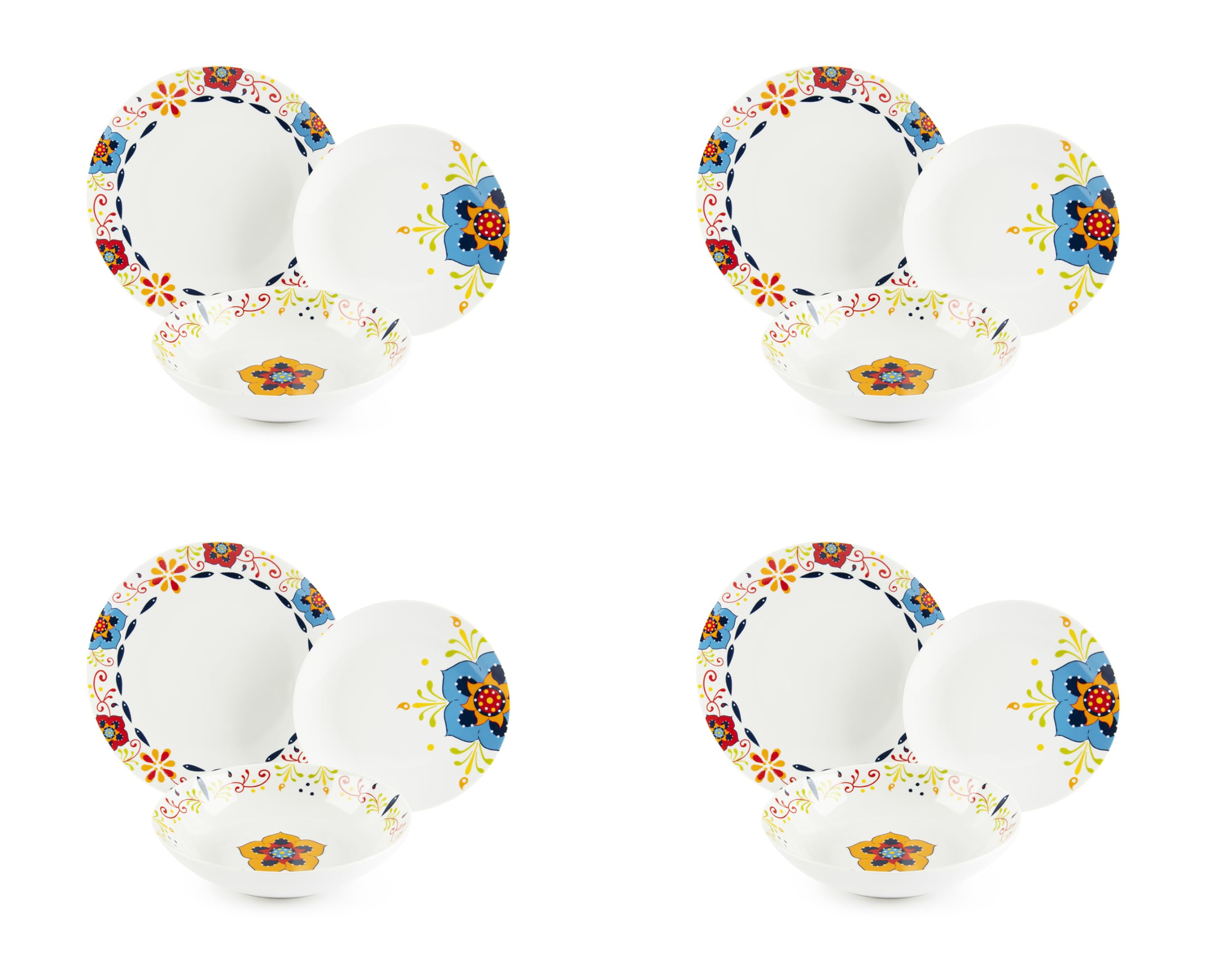 Excelsa Tex Mex Servizio Piatti 12 Pezzi, Porcellana, Set 4 Persone, Multicolore