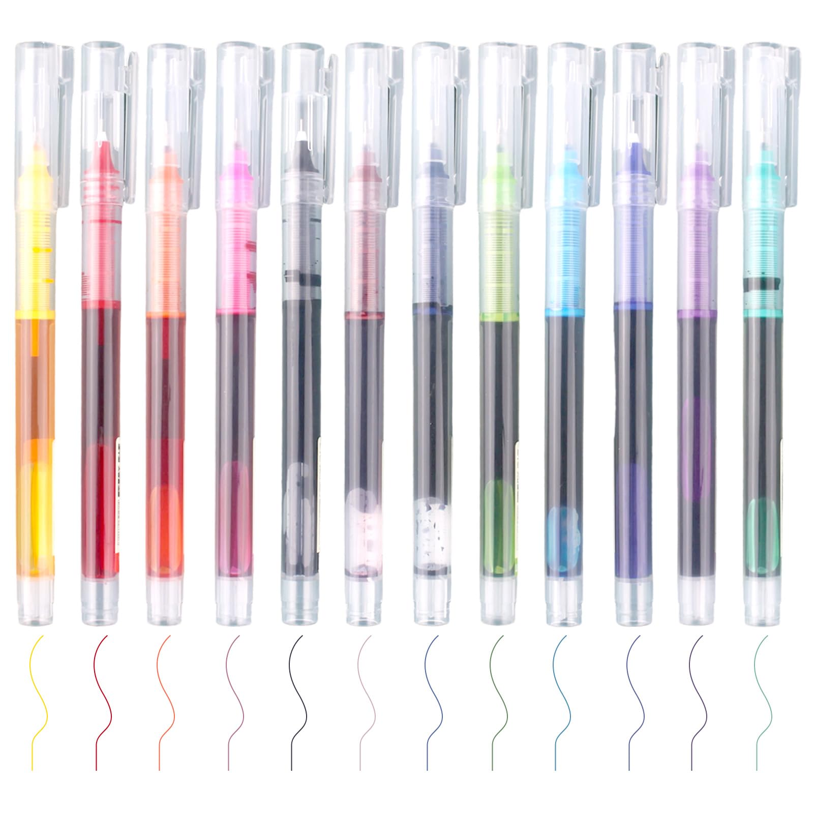 Liquid Ink Rollerball Pens 12 Colours, 0.5mm Smooth Writing Gel Pens Quick Dry No Smudge for Journaling Drawing Note Taking Office School Supplies