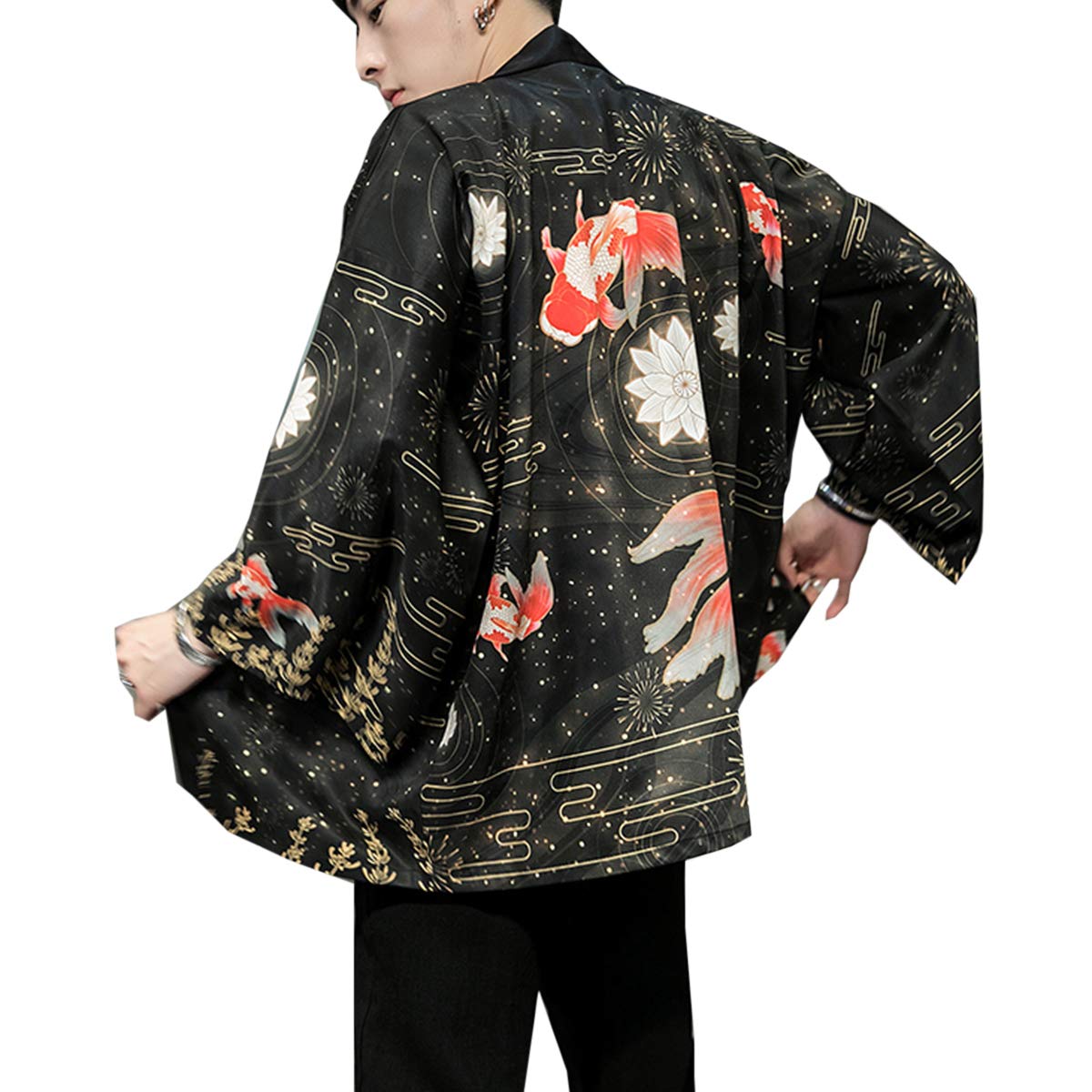 Seidarise Men's Haori Jacket Kimono Cardigan Yukata Noragi Happi Coat, 1-black5, XXL