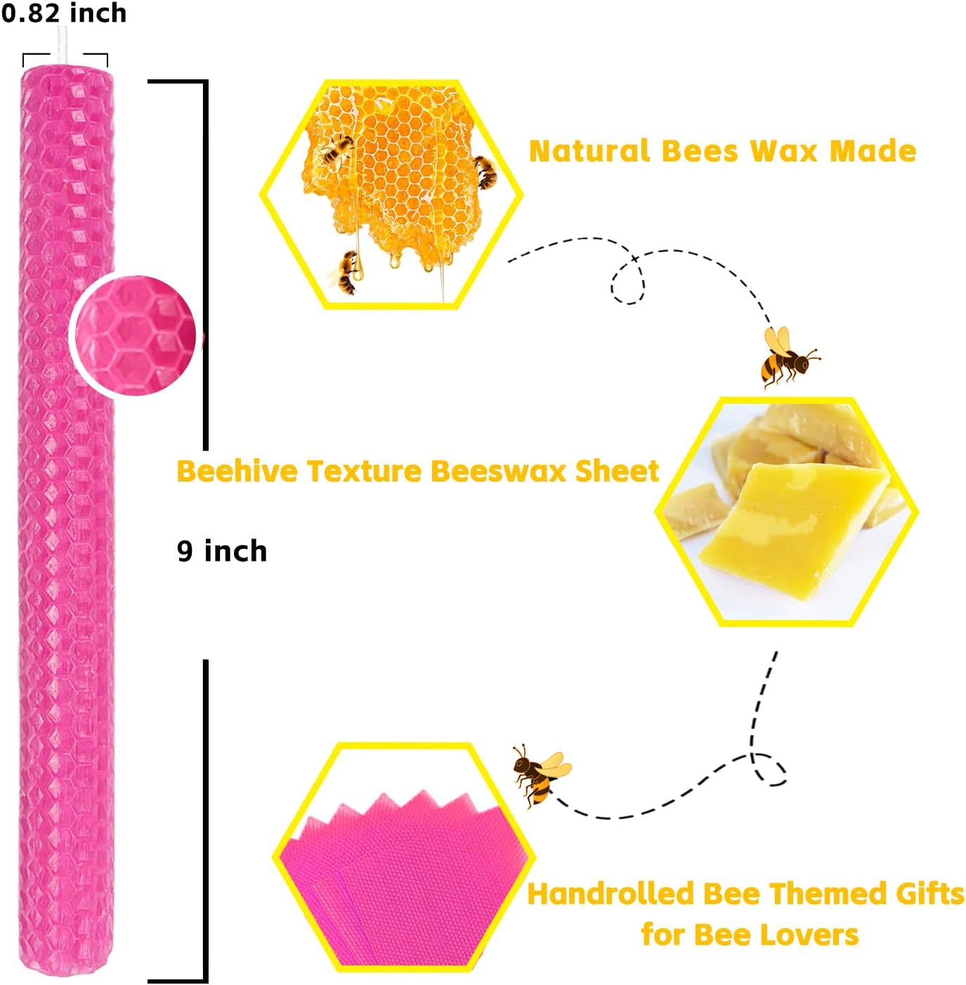 Purple & Pink Beeswax Taper Candles for Advent Day by Lacaser,9" Tall Candle, Unscented & Dripless, 4 Hour Burn Time