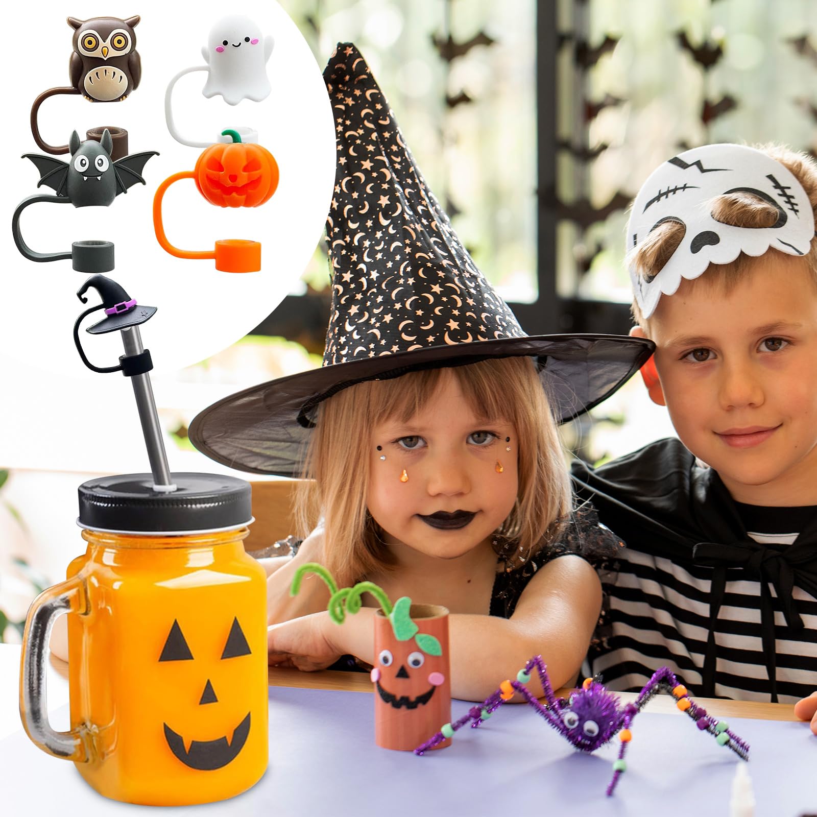 Halloween Strohhalm-Abdeckkappen Für Stanley-Becher – 6 Lustige Motive | Silikon, Staubdicht & Wiederverwendbar