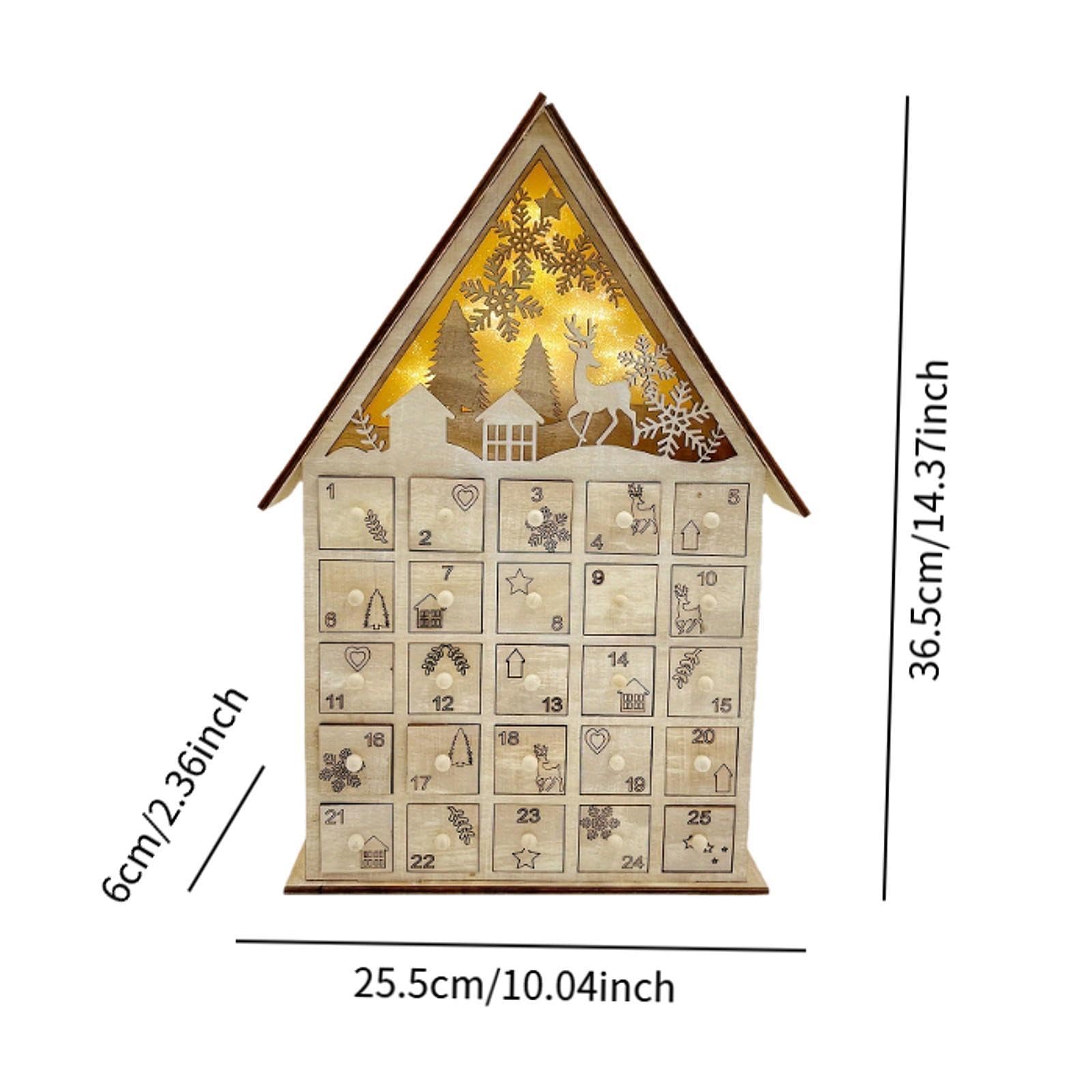 Calendario de Adviento de Madera, Decoración Navideña 2024, Iluminado, Ideal para Fiestas O para Colocar en La Mesa de Centro del Salón.