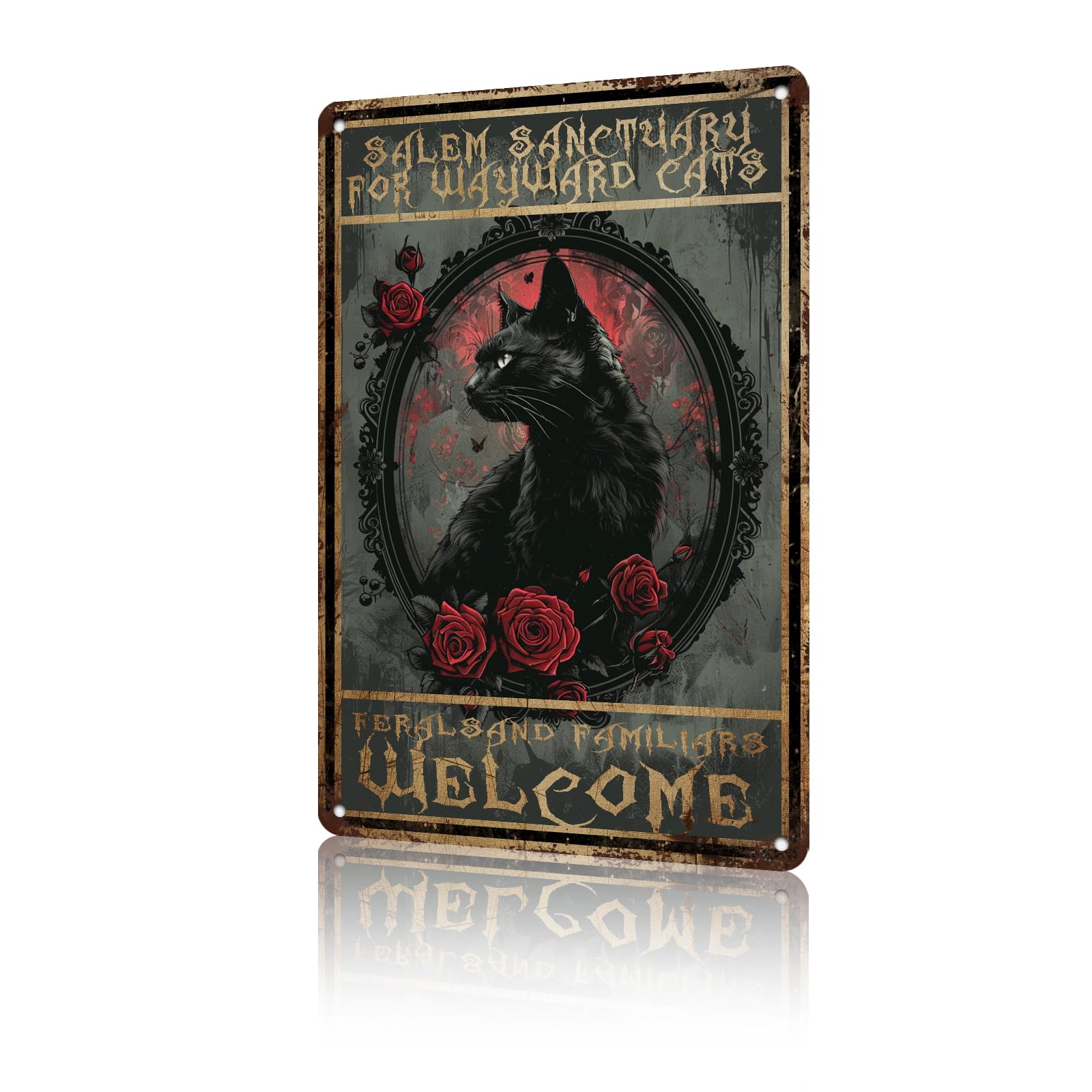 Peiyeety Tin Sign 13 Metal Tin Sign Salem Sanctuary For Wayward Cats Halloween Rerto Vintage Alumium Signs For Home Bar Office Outdoor Wall Decor 8X12inch