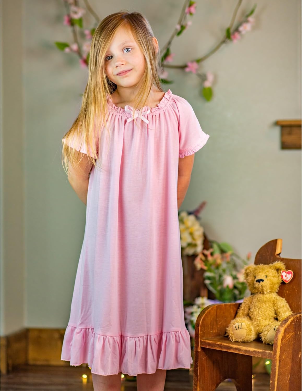 Arshiner Girls Nightgowns Sleepwear Short Sleeve Victorian Pajama Dress Soft Princess Sleepshirt for 3-12 Years Kids - Image 6