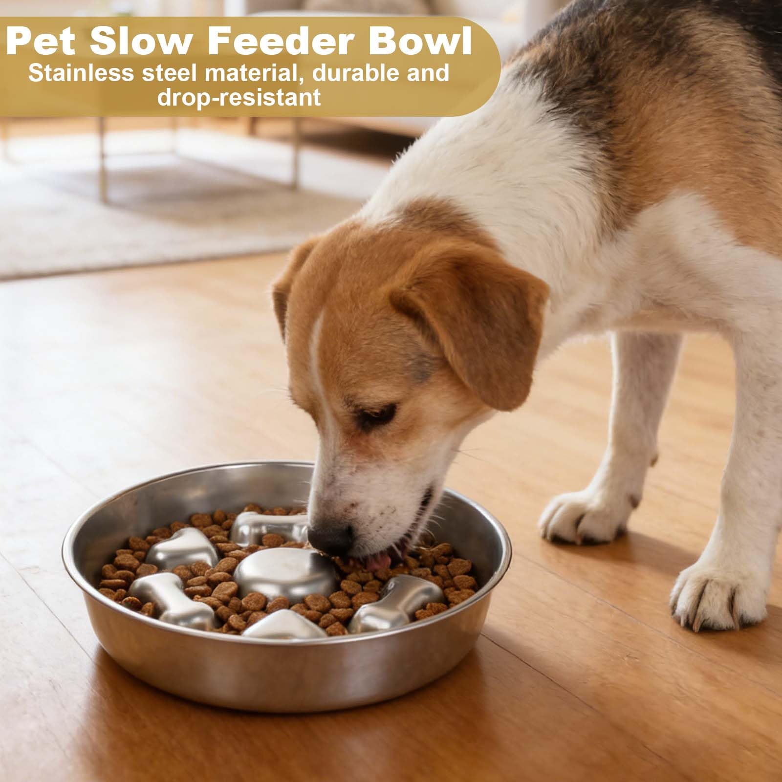 Ciotola Anti Ingozzamento Acciaio, Ciotola Cane per Lenta Assunzione del Cibo,Slow-Eating Bowl per Cani Gatti, Ciotole Cane Slow Feeder Antiscivolo Ciotole per Cani (Argento, Rotondo)