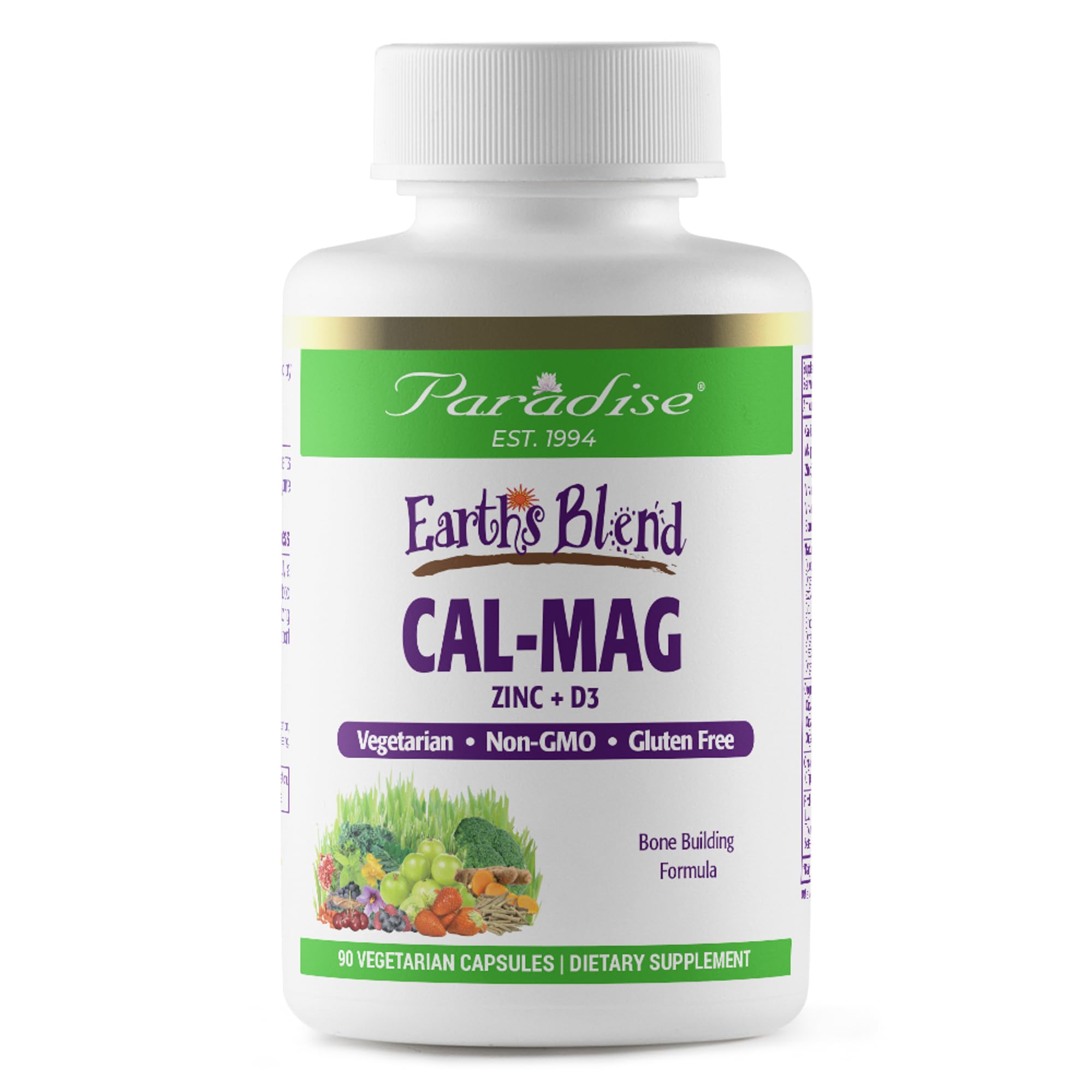 Paradise Herbs Earth's Blend Calcium Magnesium + Zinc, D3, K2 & Boron, Supports Bone Health, Vegan, Non-GMO, Gluten Free, 90 Vegetarian Capsules