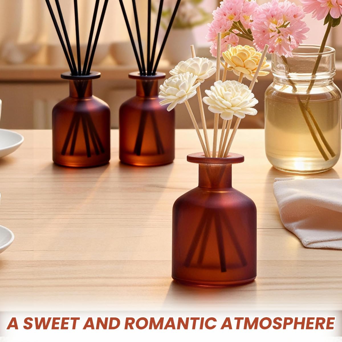 130ML/4.3OZ Amber Red Glass Diffuser Bottle Empty Refillable Aromatherapy Container Fragrance Accessories for Essential Oils & DIY Crafts - Image 7