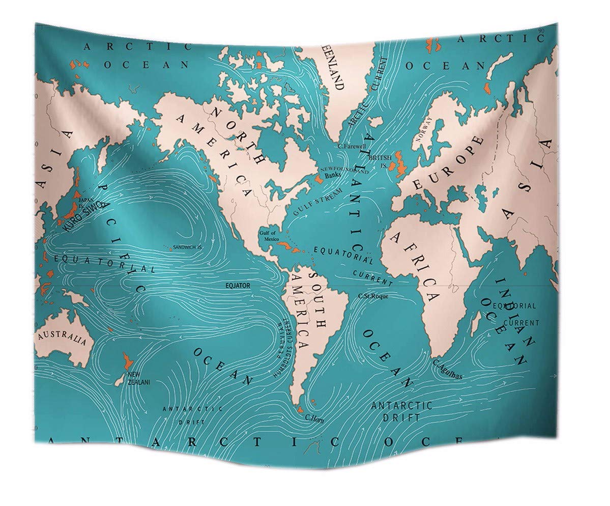 Couvre-lit suspendu carte du monde bleu océan et tapis mural A.Monamour en tissu