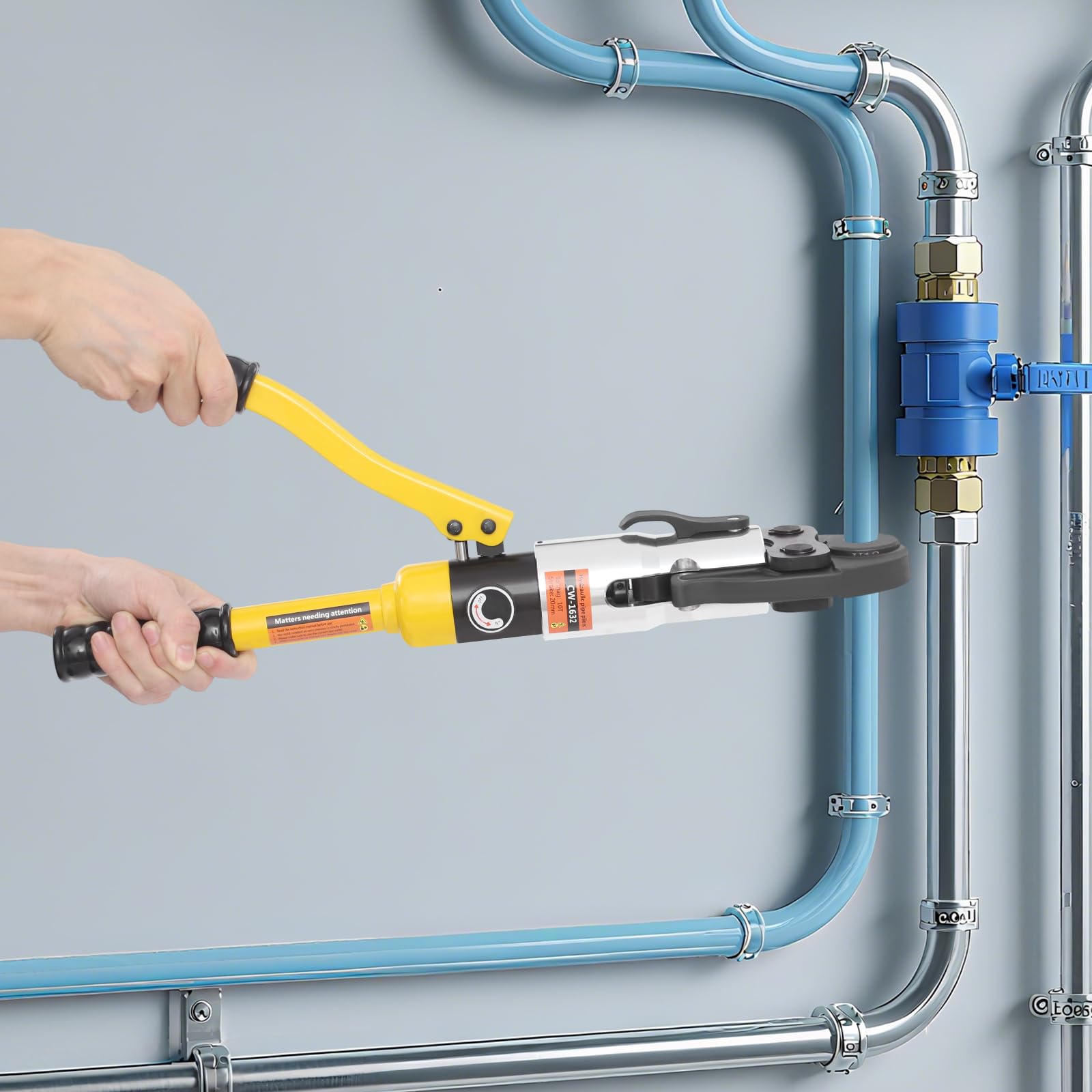 Pinza crimpatrice idraulica compatta, pinza crimpatrice idraulica, con testa girevole a 360° per spazi ristretti, strumento di pressatura ergonomico con manici antiscivolo (giallo)