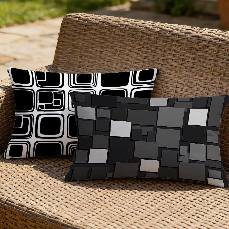 Fundas de cojín exterior 40x60 impermeables negras efecto lino para sofá de palets juego de 2 2