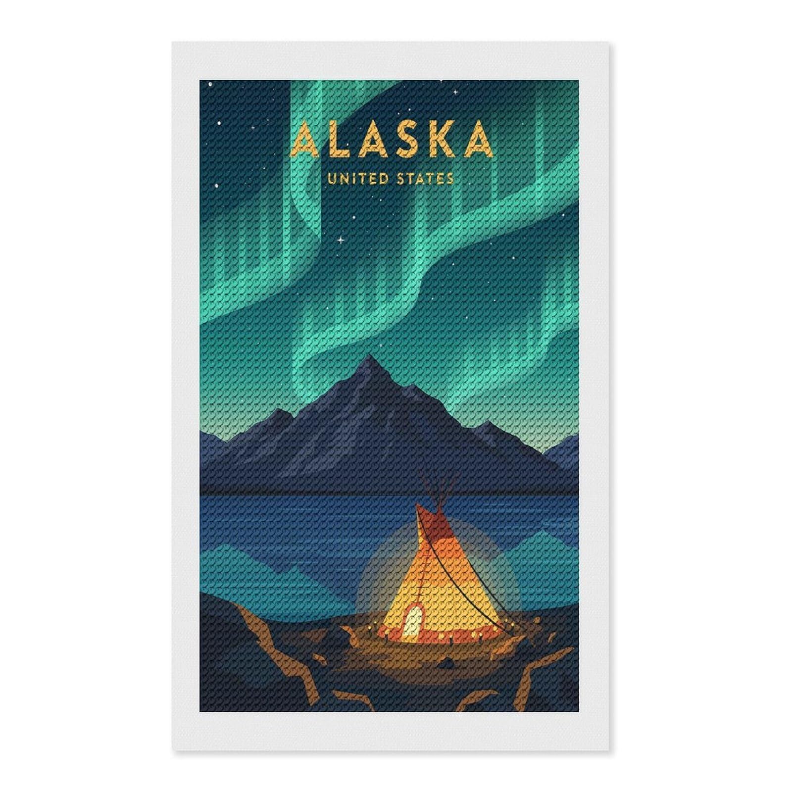 Junmoney Alaska Aurora Borealis Diamond Painting Kit 12"x20", Easy Handmade Project, Cosy Home Accent, for Craft Lovers, Holiday Gift Idea