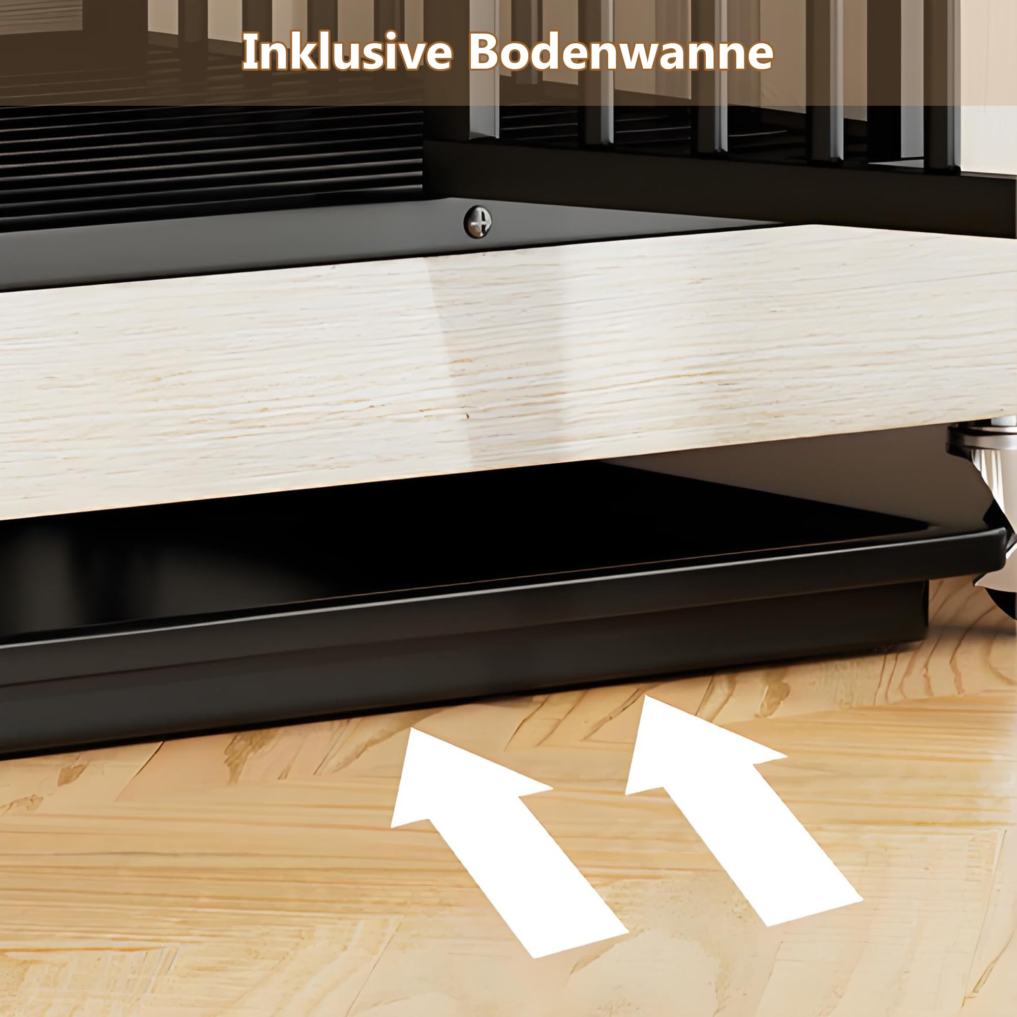 Hundekäfig für Zuhause XXL mit Rollen Bodenwanne große/mittlere Hunde für den Innenbereich Holz Metall möbel Hundemöbel (100x67x89.5cm)
