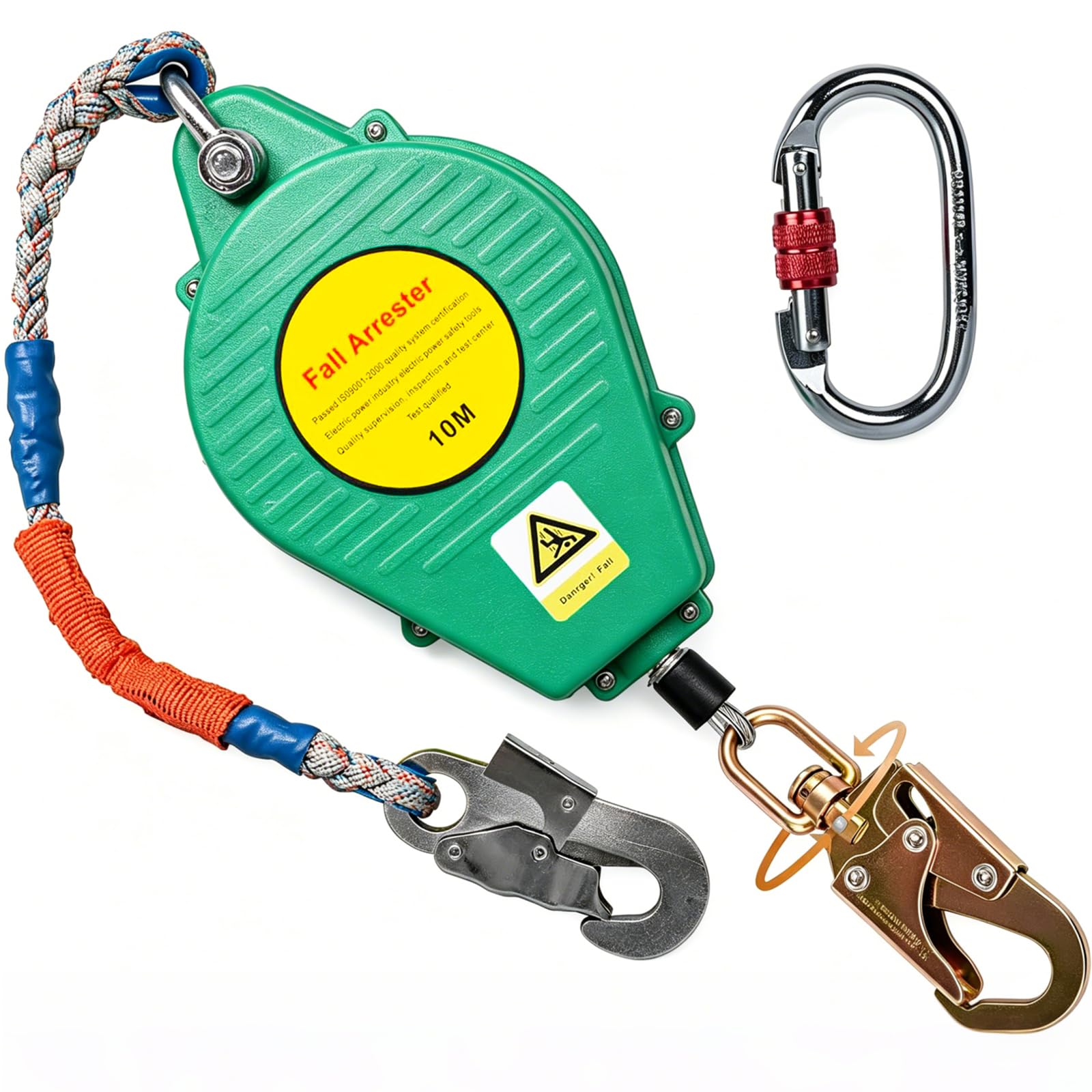 Dispositif Antichute a Rappel Automatique, Harnais de Securite Anti Chute Toiture avec Mousqueton, Stop Chute Toiture à Rappel Automatique Adapté aux Travaux en Hauteur et à l'Escalade