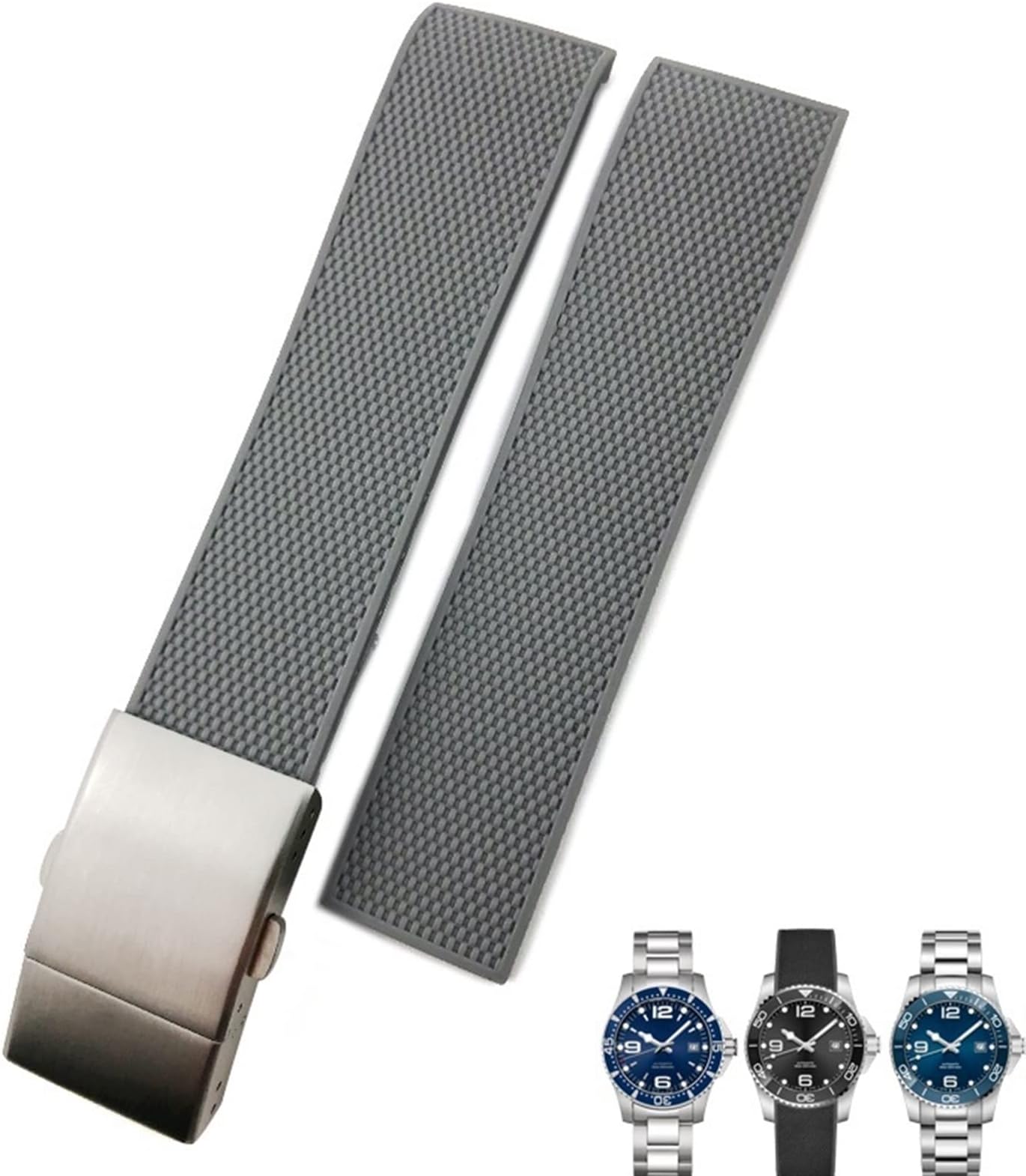 19mm 20mm 21mm Rubber Watchband,For Longines Master Conquest HydroConquest L3 Black Gray Blue Silicone Waterproof Watch Strap
