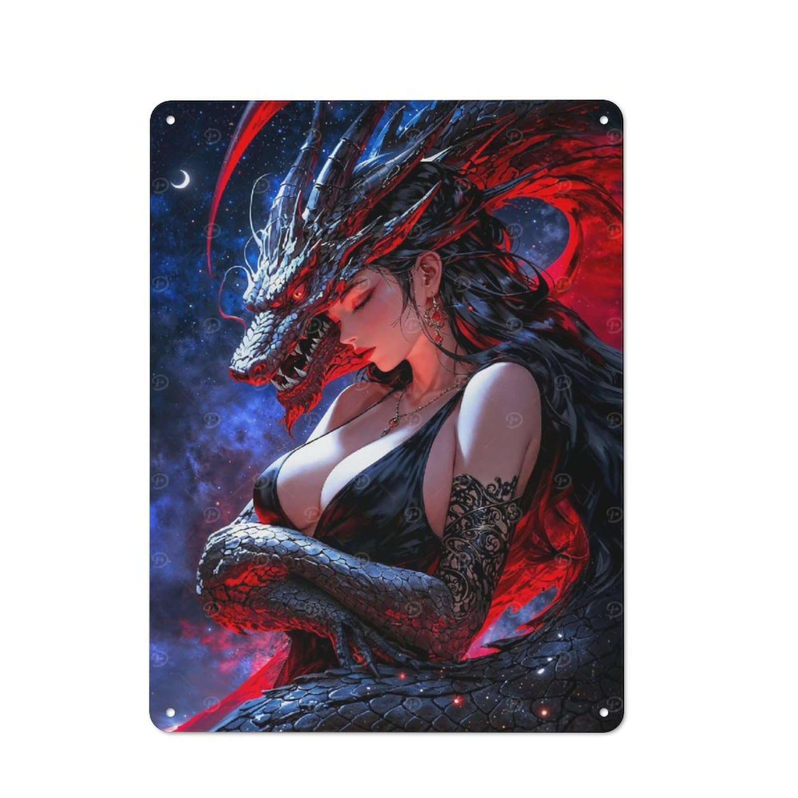 Junmoney Style-18 For Hobby Room Or Studio, Dragon Woman Retro-Style Tin Sign 40X30cm, For Room Styling Across Hobby Rooms And Studios