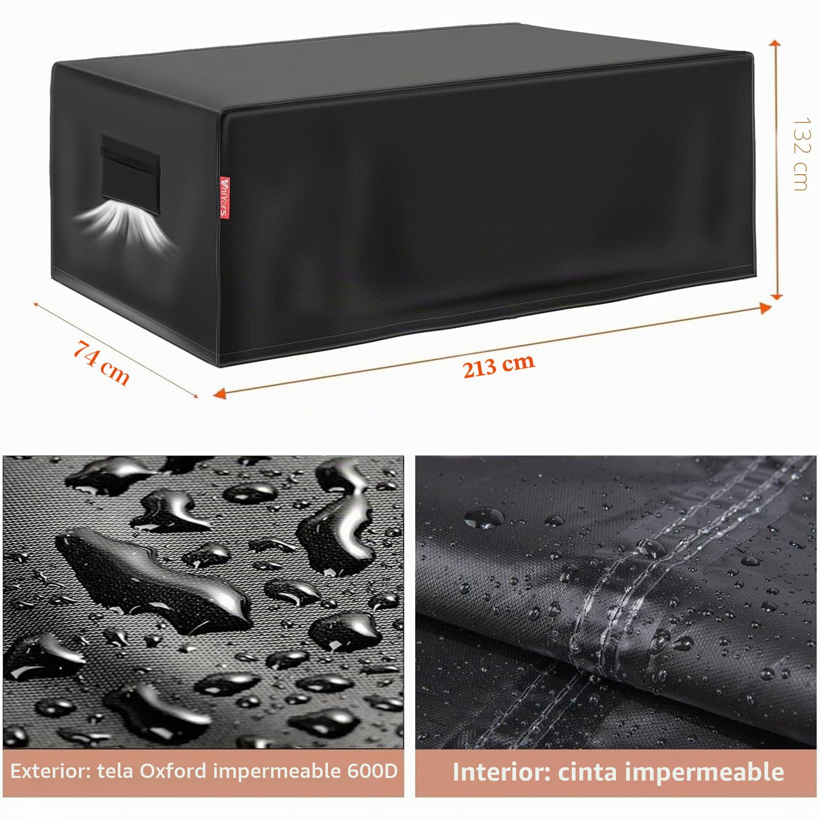 Funda Mesa Exterior Impermeable, 420D Tela Impermeable Resistente Al Polvo Y Al Desgarro, Aplicable A Mesa Jardin Exterior Muebles (213×132×74cm)