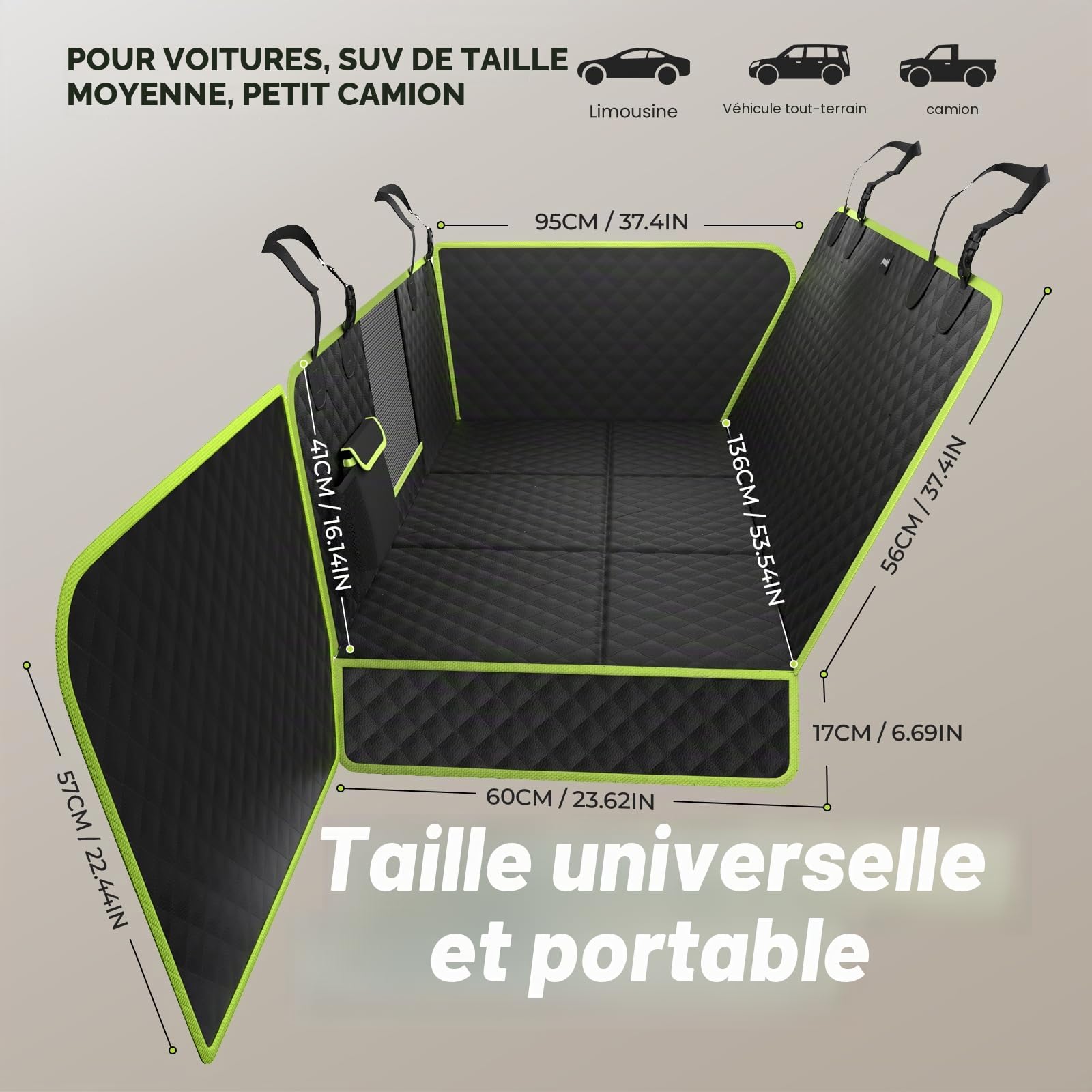 Pecute Protection Voiture Chien 136x60 cm – Housse Banquette Arrière en Cuir PU Étanche, Ailes Latérales Mobiles Anti-Griffures, Base Rigide Support 150 kg, Nettoyage, Faciletransport Chien Voiture