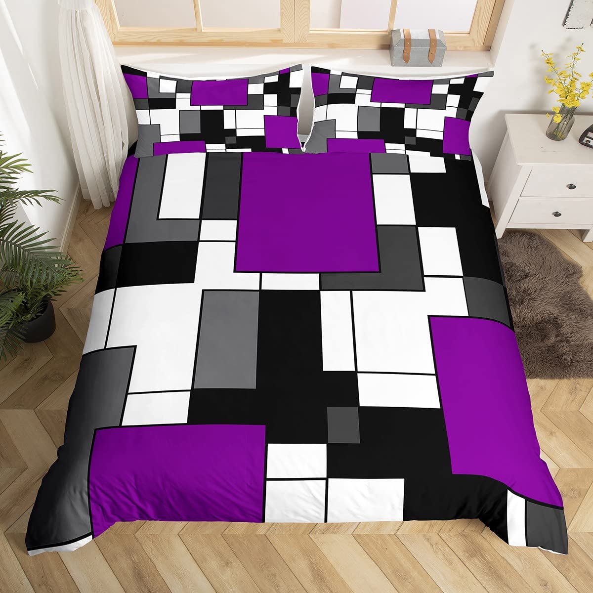 Housse de couette géométrique violette pour relooker une chambre d'ado avec style