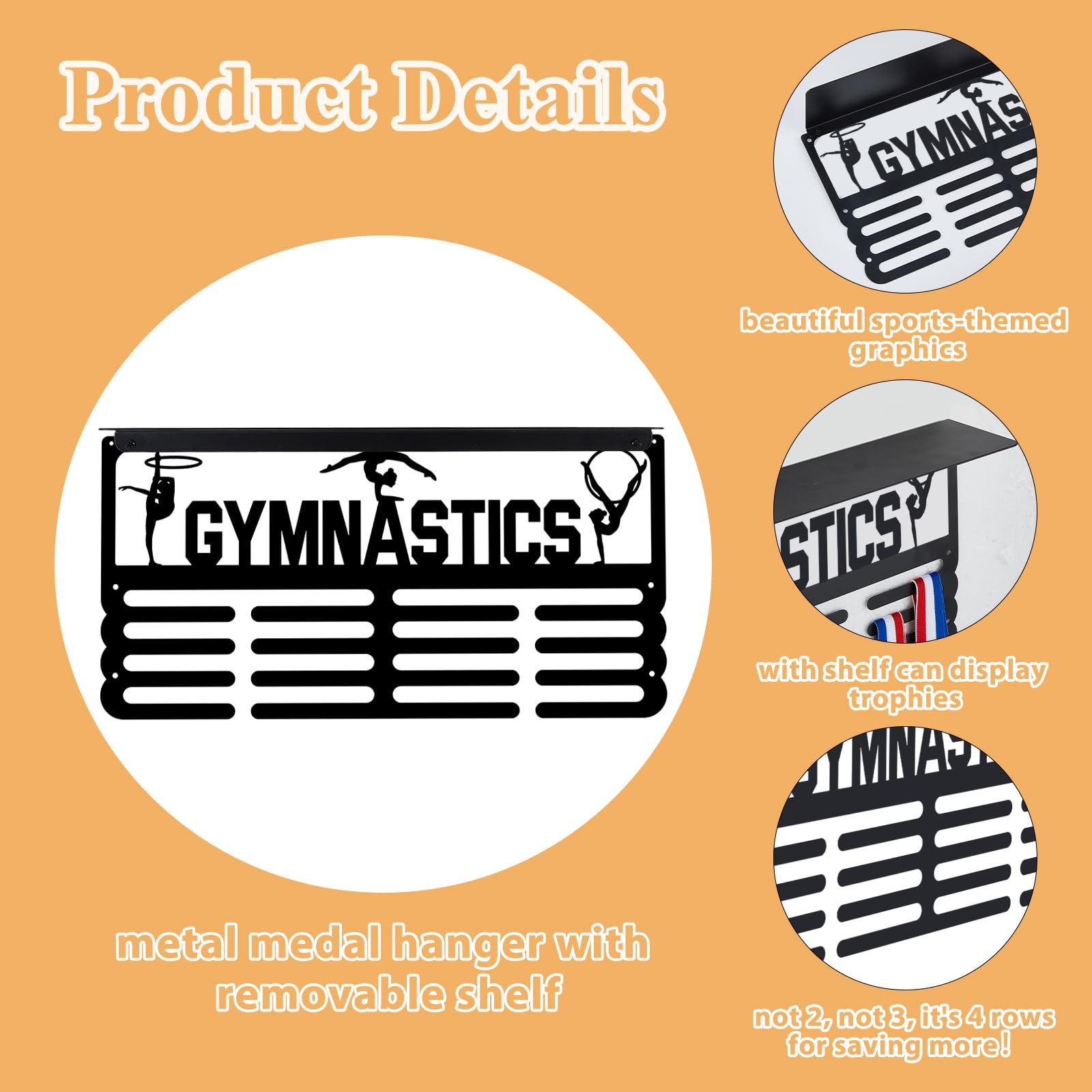 SUPERDANT Cheer Leaders Estante para Medallas, Estante para Trofeos, Colgador para Medallas Deportivas, Estante para Premios, Ganchos para Medallas para Atletas, 40x20 cm
