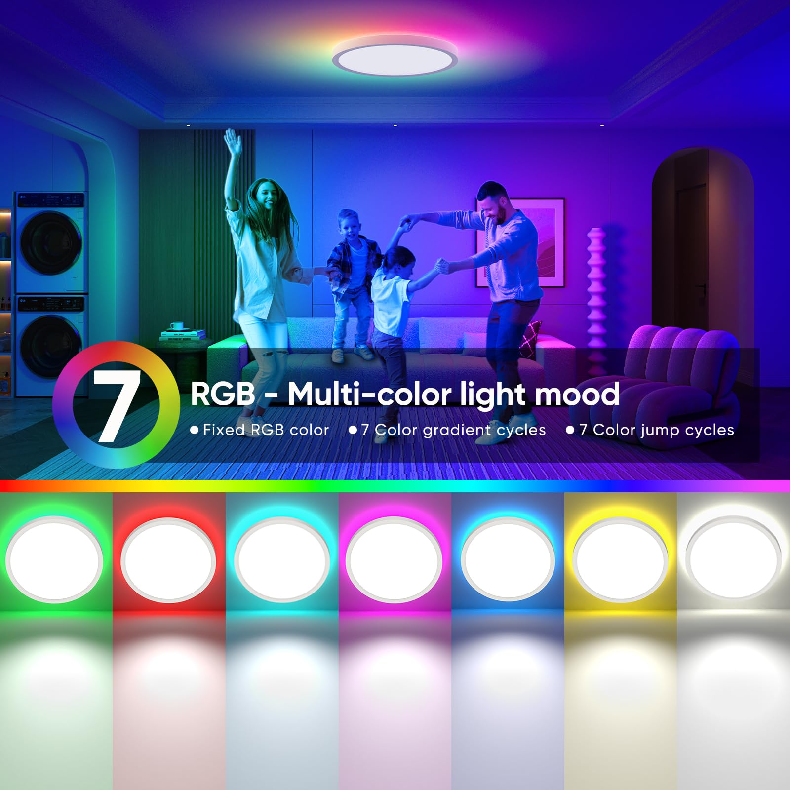 YiLaie Plafonnier LED Dimmable Télécommande,24W RGB Rond luminaire plafonnier,2700LM éclairage de plafond,3000K-6500K Lampe Plafond Moderne Pour Salle de bain,Salon,Chambre,Etanche IP44,Ø30CM