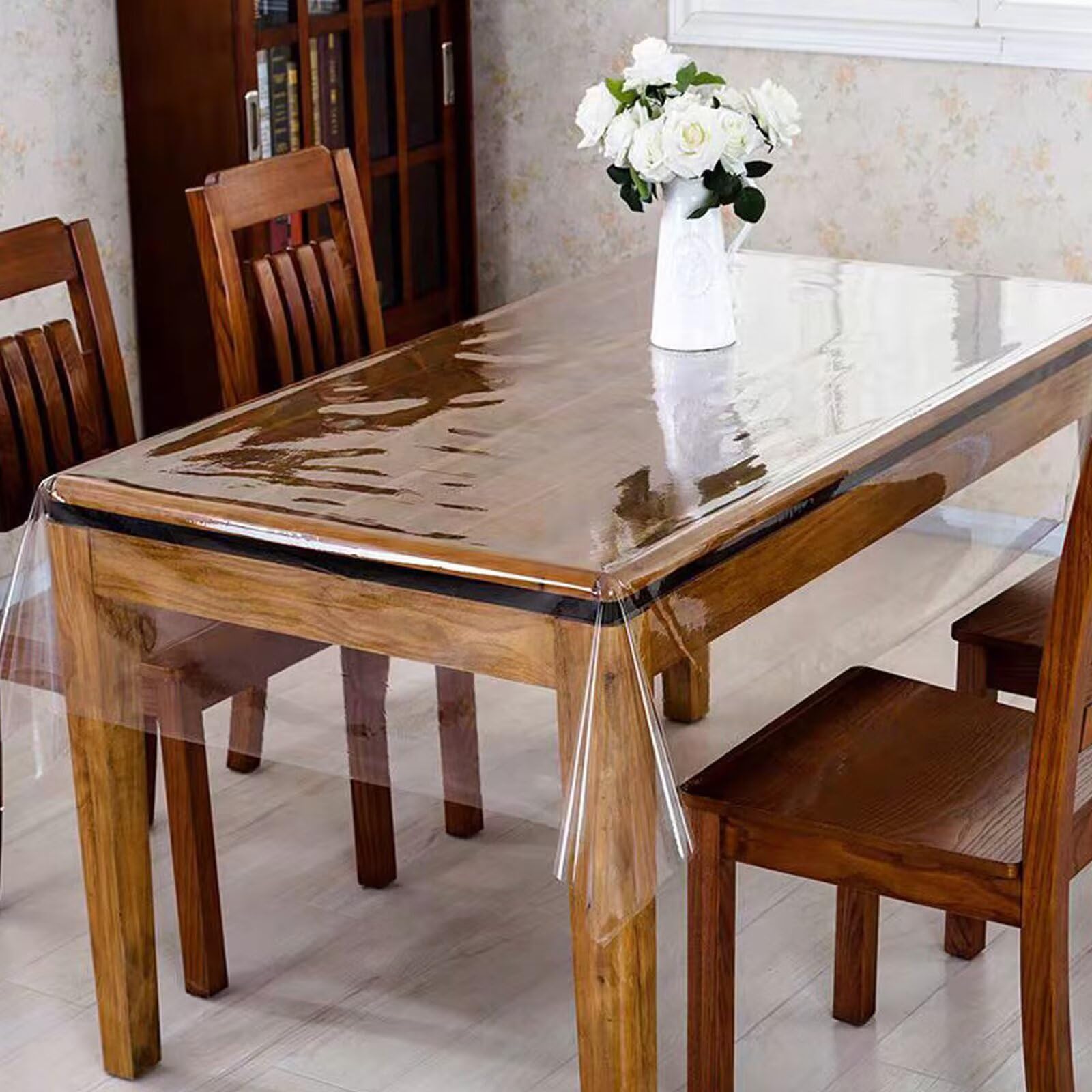 140x220cm Tovaglia Trasparente Plastificata, Tovaglia Antimacchia, Pellicola Trasparente per Tavolo, Tovaglia PVC Lavabile, Proteggi Tavolo Trasparente, Copri Tavolo Cucina