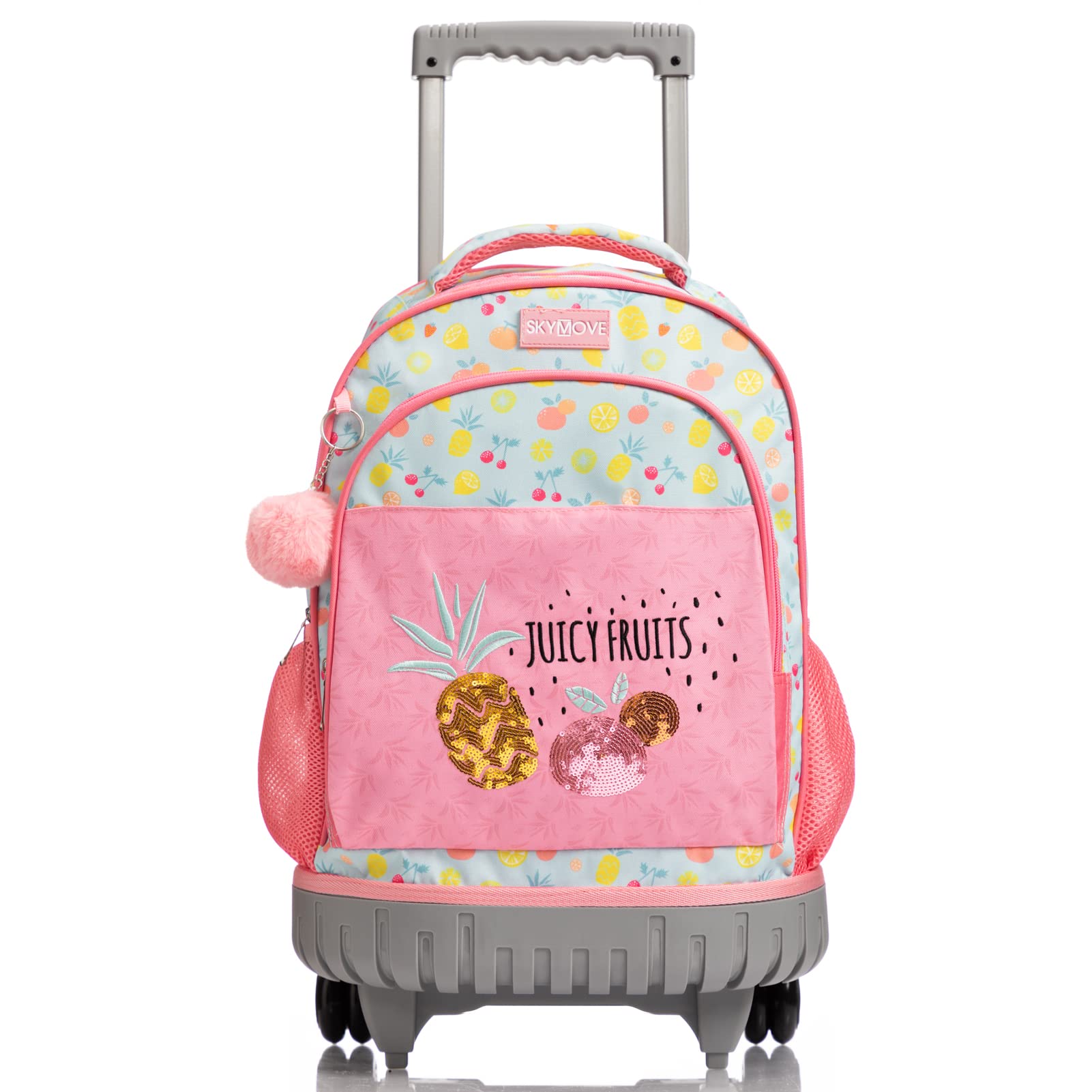 SKYMOVE 18 inch Multi-Compartment Double Handle Wheeled Student School Rolling Backpack for Girls Business Trip Carry-on, Green Pineapple