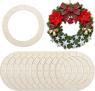 12 Pcs 13.4 Inch Unfinished Wooden Wreath Rings Crafts Wooden Christmas Wreath Form Hanging Door Hoop Garland for Home Decor Floral Arrangements, Christmas Decor(0.1 inch Thick,with 30 Holes)