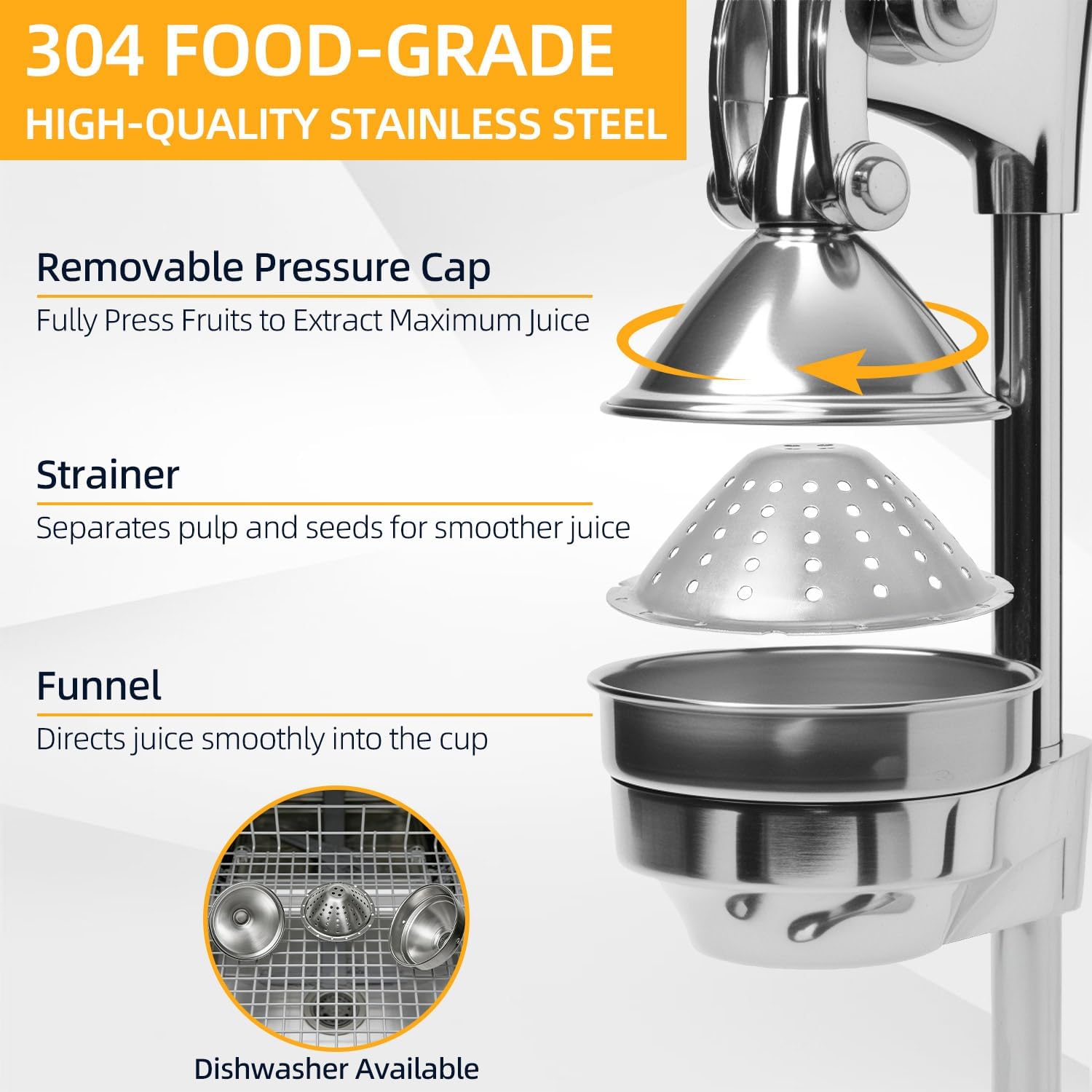 Manual Juicer, Heavy Duty Stainless Steel Hand Juicer Press, Lemon Squeezer for Pomegranates, Orange, Lime