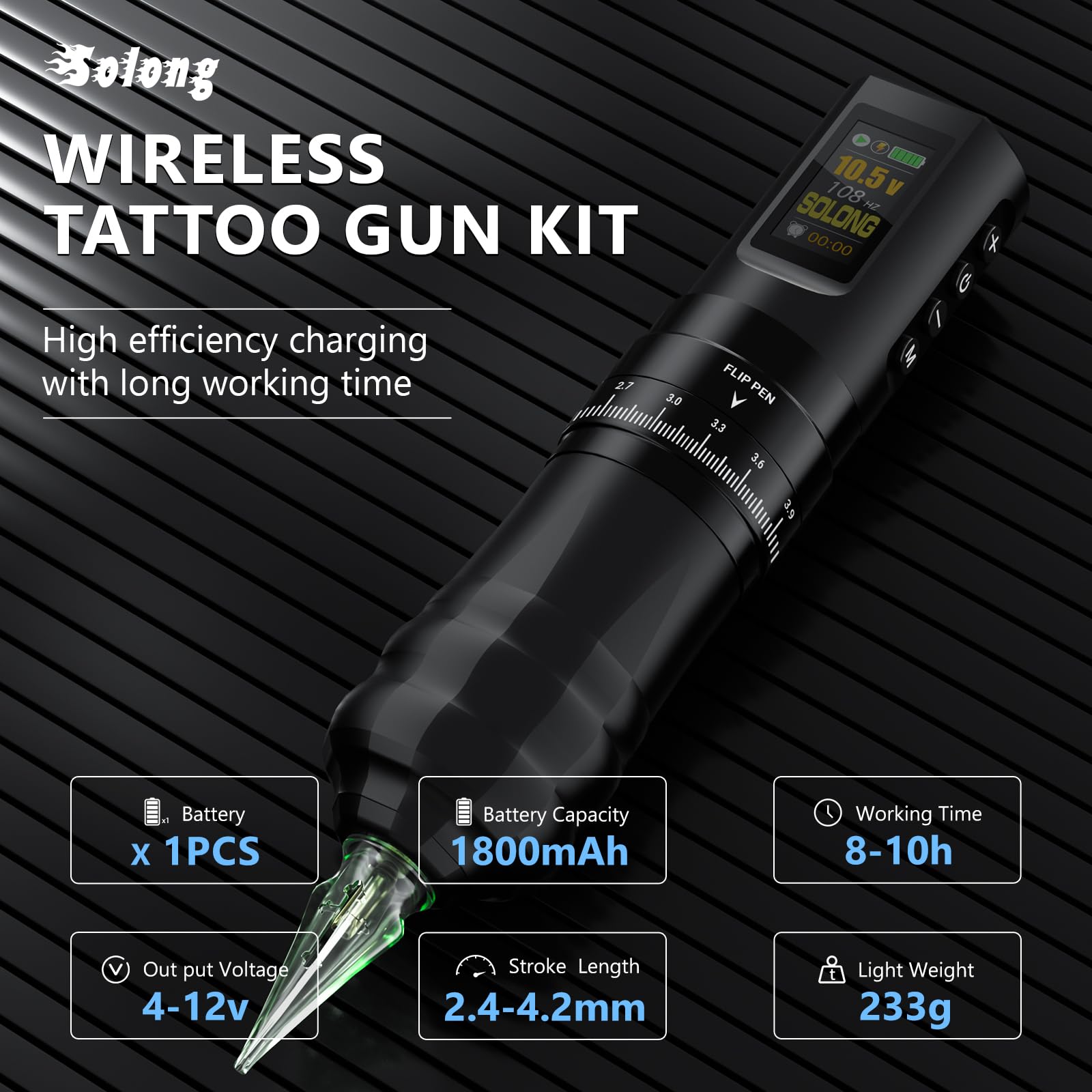 Solong Tattoo Maschine Set Profi, Rotary Wireless Tattoo Pen Gun Kit mit 1800mAh Akku, LCD Digital 40 Cartridges Nadeln 8 hochwertigen Tinten für Tattoo Anfänger und Künstler SLE96EN01SEU-1