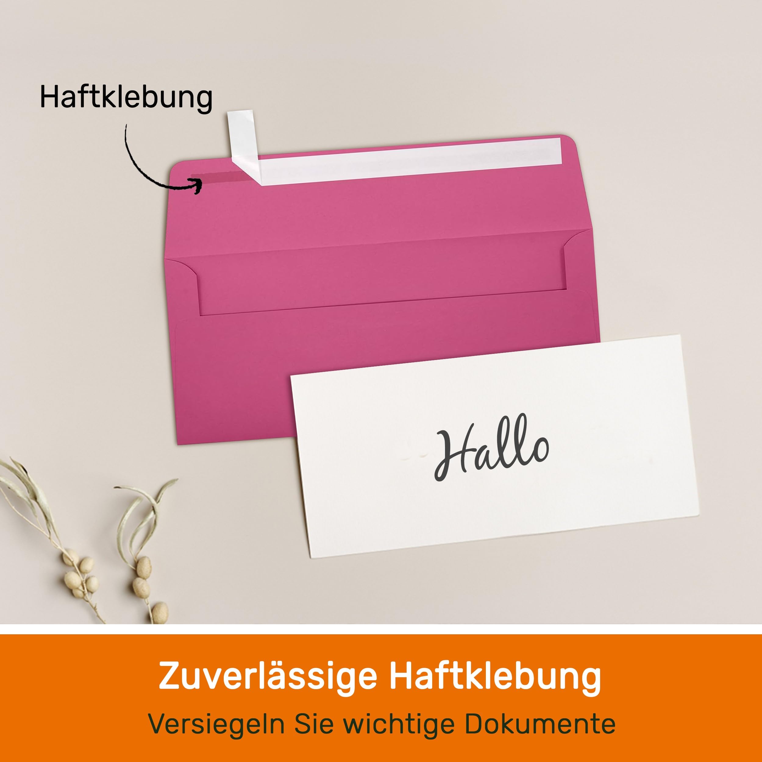 Umschläge, DIN Lang (220 x 110 mm), selbstklebend, Creme | Hochwertige Papierumschläge im 200er-Pack mit hoher Reißfestigkeit und langlebigem Haftklebestreifen.