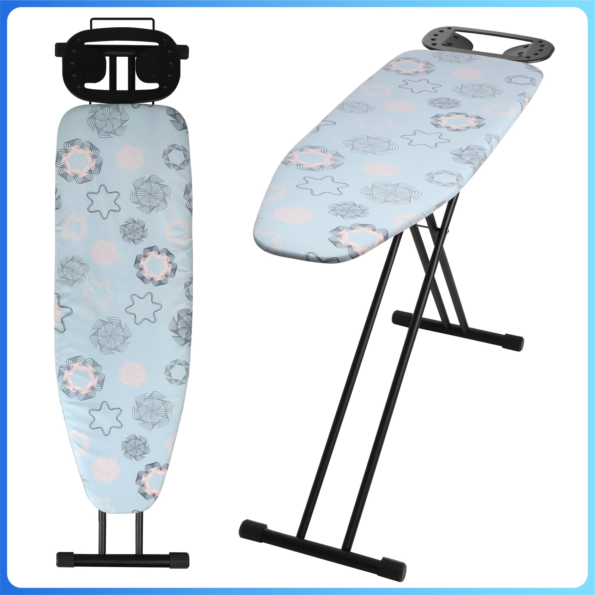 KADAX großes Bügelbrett 120x38cm - Stabiler Bügeltisch für Dampfbügelstation, klappbar, höhenverstellbar, mit hitzebeständiger Bügeleisenablage