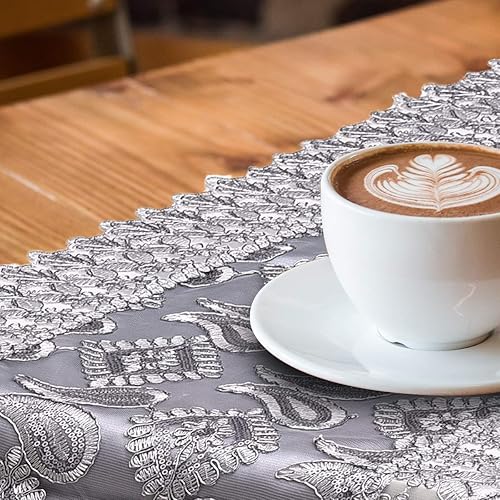 Miniatura 7 de Shop LC - Camino de mesa gris de 72 pulgadas de largo para comedor bordado, estilo bohemio, poliéster, decoración de habitación, cocina, mantel de