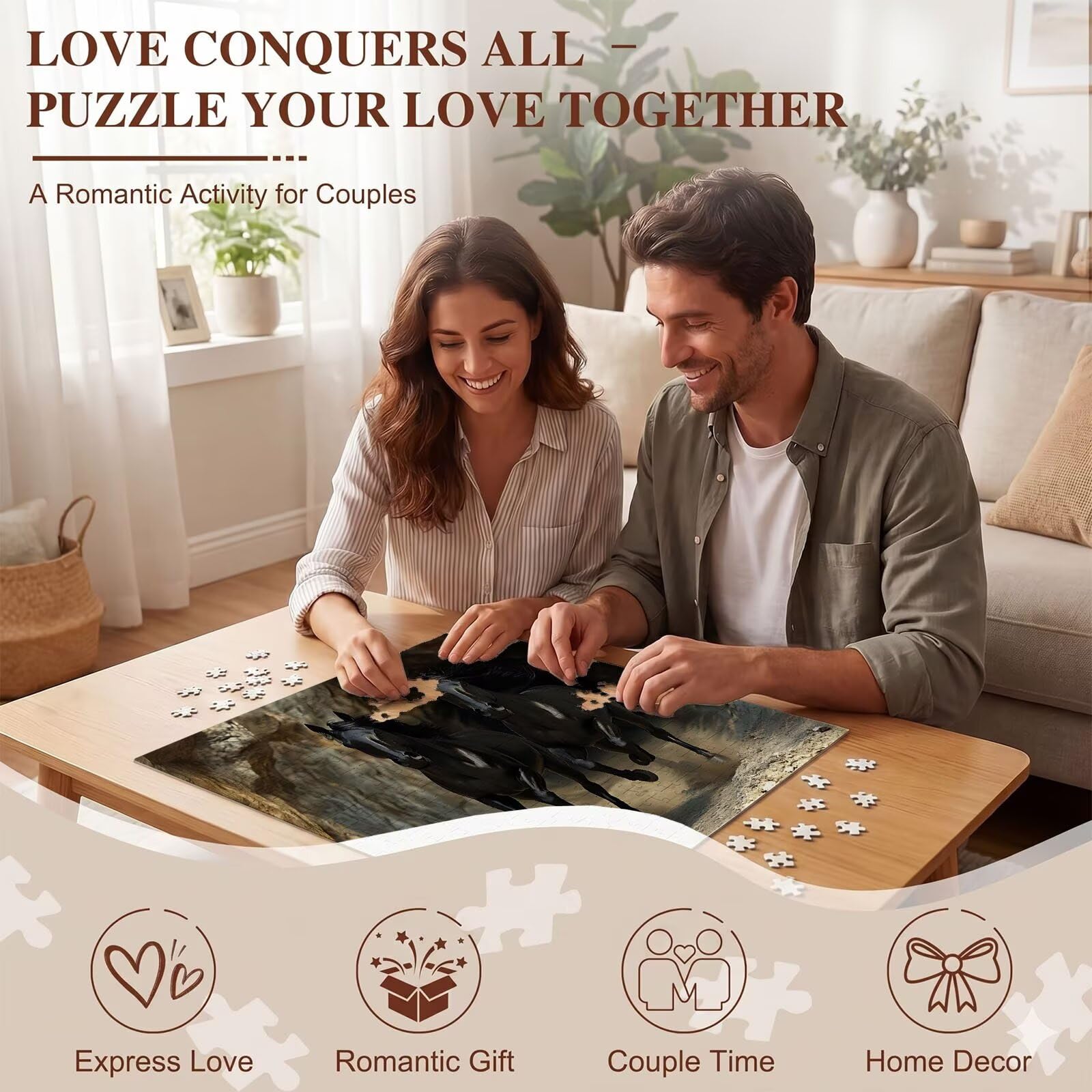 Puzzle 5000 Teile, Holzpuzzle Erwachsene [AAA], Impossible Game 156 x 105 cm, Kniffliges Denksport Spiel für Männer Frauen, Familienspiel, DIY Home Dekor,Geschenk für Geburtstag, Pferd Tier f0-654