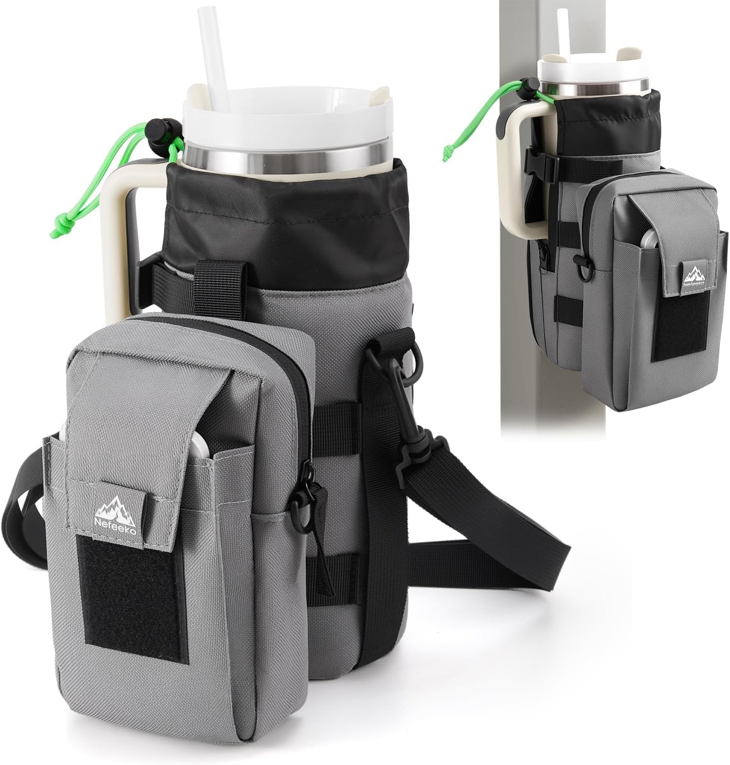 Nefeeko Magnetic Gym Bag, Water Bottle Holder with Phone Pouch, Adjustable Sling Strap, Detachable 2-in-1 Design, Gym Accessories for Men and Women, Water Bottle Bag for Fitness, Sports, Travel