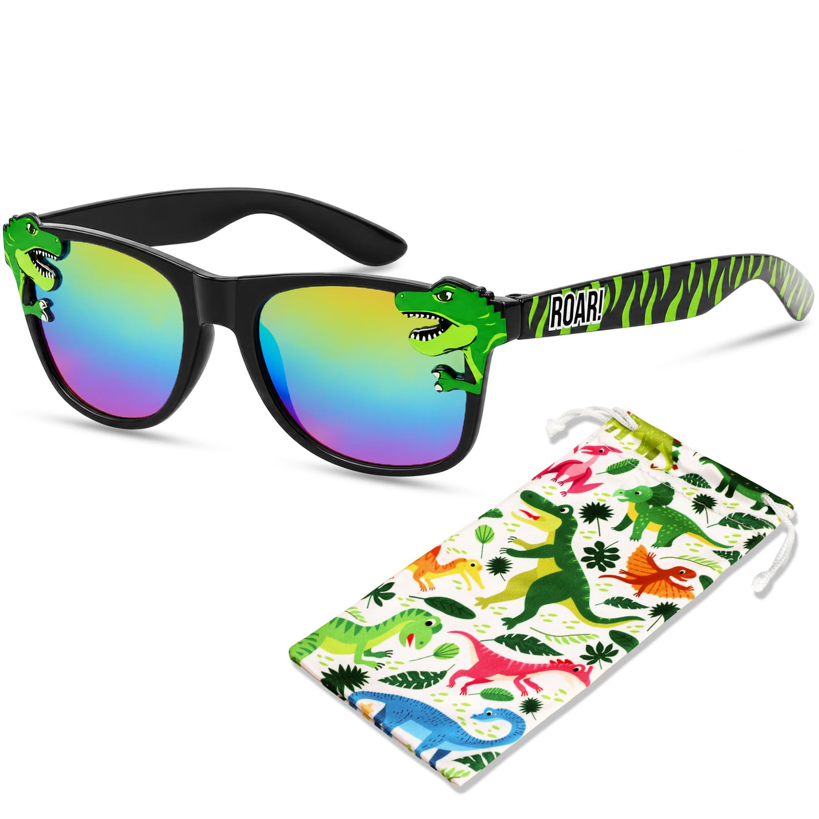 Hifot Gafas Sol Niño Niña del Dinosaurio, Protección UV Gafas de Sol Niño 3 Años a 10 Años, con Funda Blanda de Dinosaurios, para Playa Salidas Ciclismo Cumpleaños Verano Deportiva Fiestas