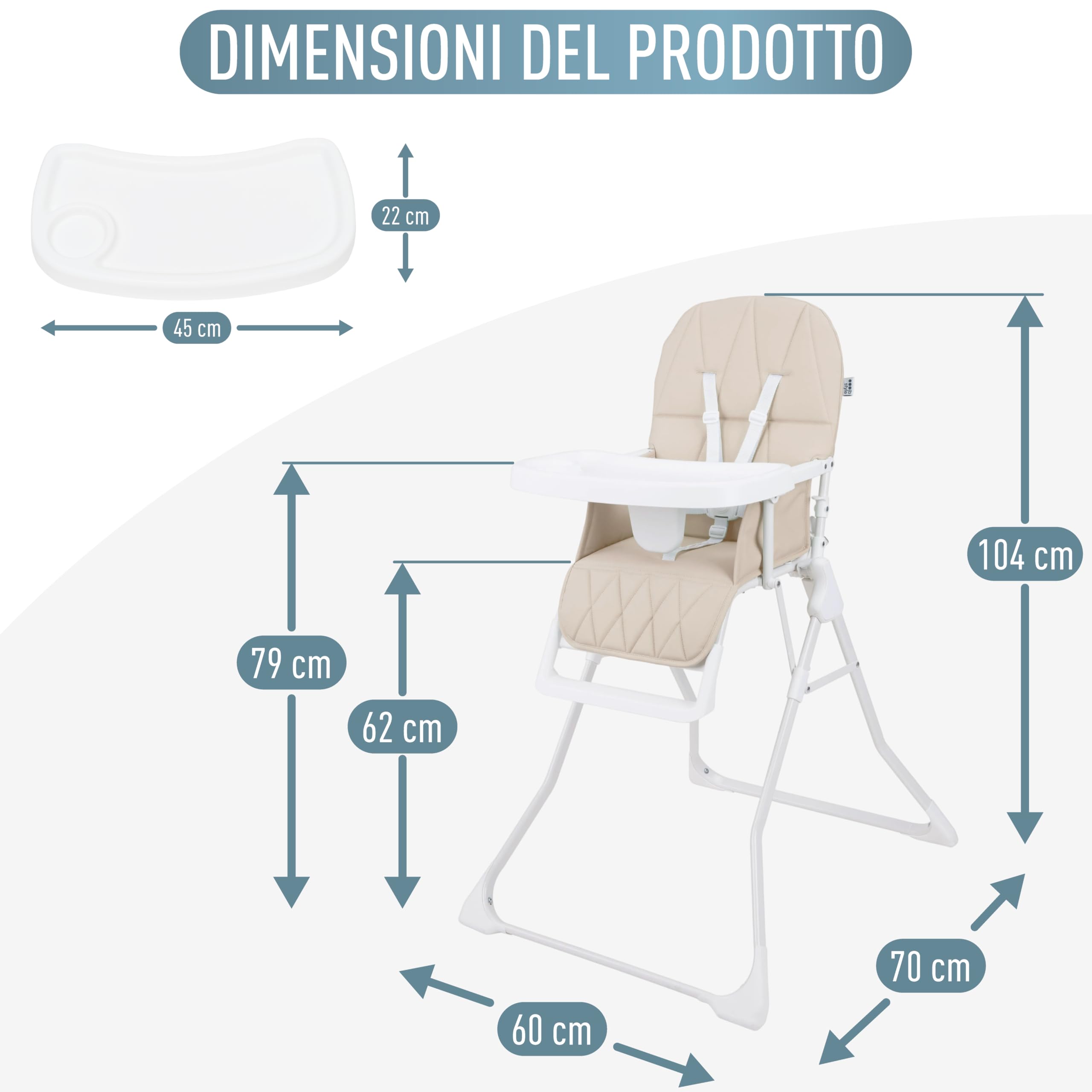 IB STYLE Seggiolone Pappa Leno - Seggiolone Pieghevole e Salvaspazio, Evolutivo con Vassoio e Poggiapiedi, Cintura a 5 Punti, Seduta Imbottita, Facile da Pulire, da 6 Mesi a 3 Anni (15 kg), Beige