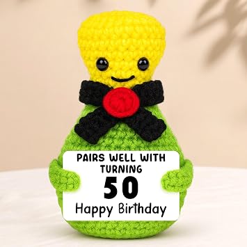 BiuNiuring 50th Birthday Gifts for Women Her Him Funny Bubbly Handmade Crochet Gifts for Women Men, 50th Birthday Party Decorations for Grandma, Grandpa, Mom, Dad, Sister, Friends, Coworkers