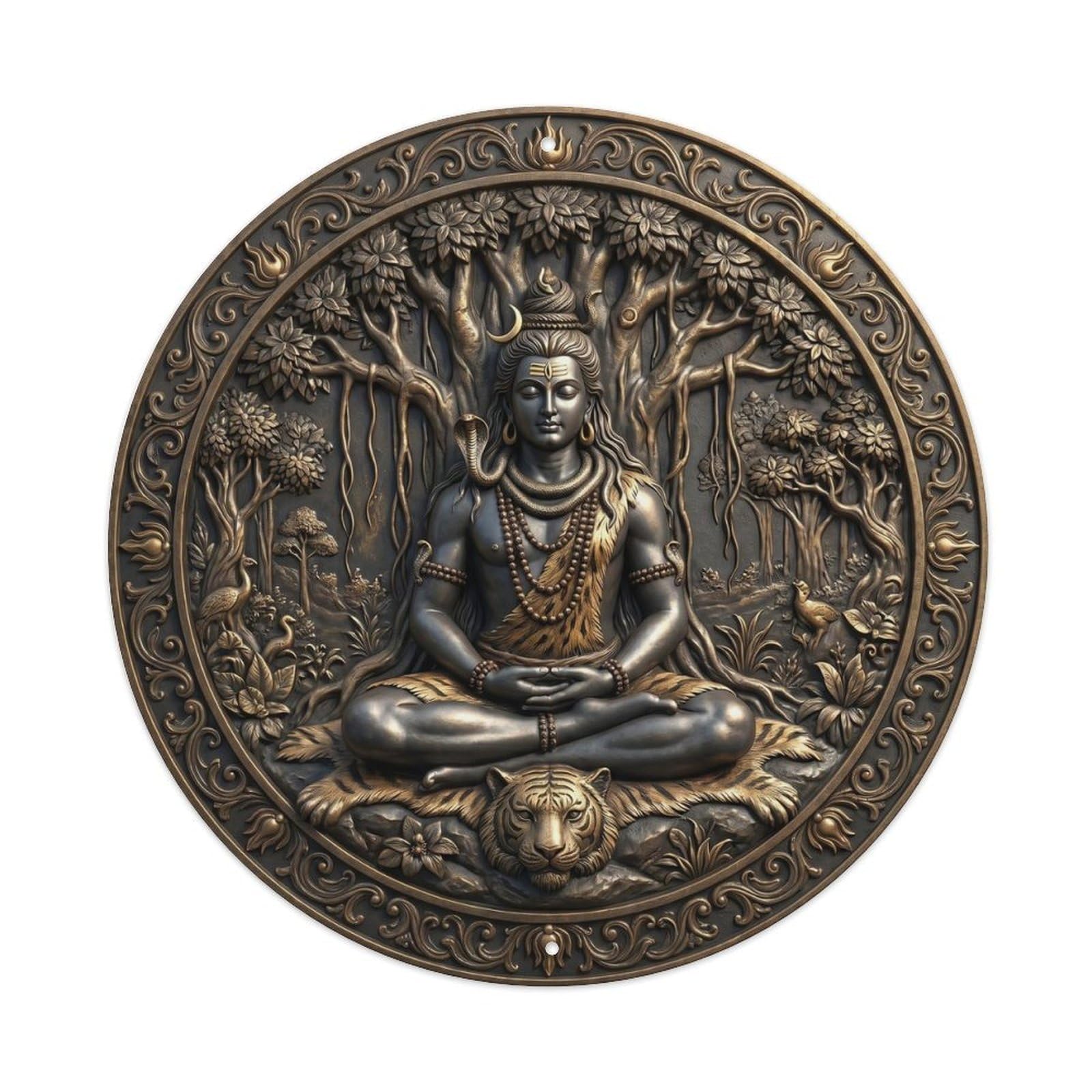 Shiva Forest Meditation Nature Ascetic Relief Sculpture Metal Tin Sign