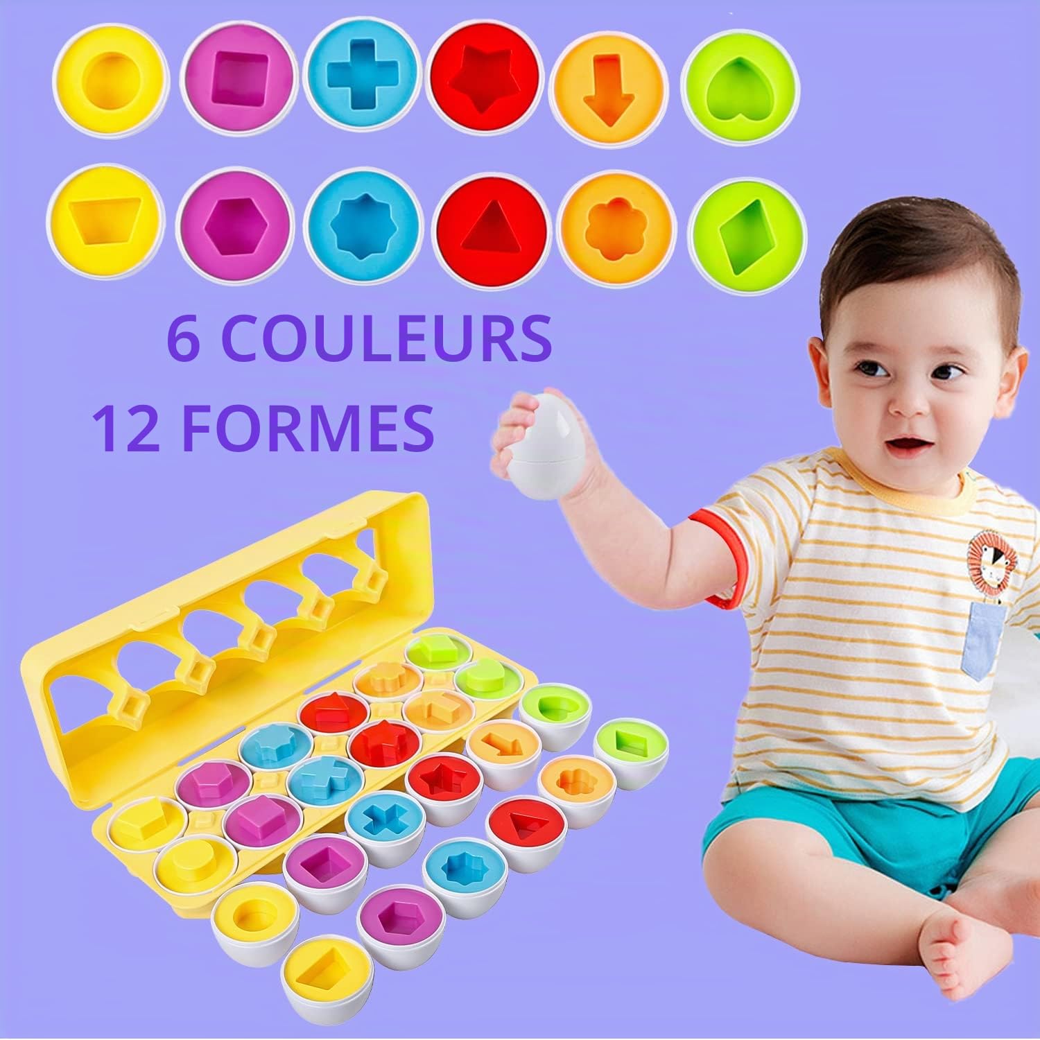Jouets D'oeufs Correspondant Puzzle Montessori Oeufs Éducatifs Géométrique, Enfants Enseignement Précoce Reconnaître Les Formes de Couleur Patchwork, 2 Ans Boîte à œufs