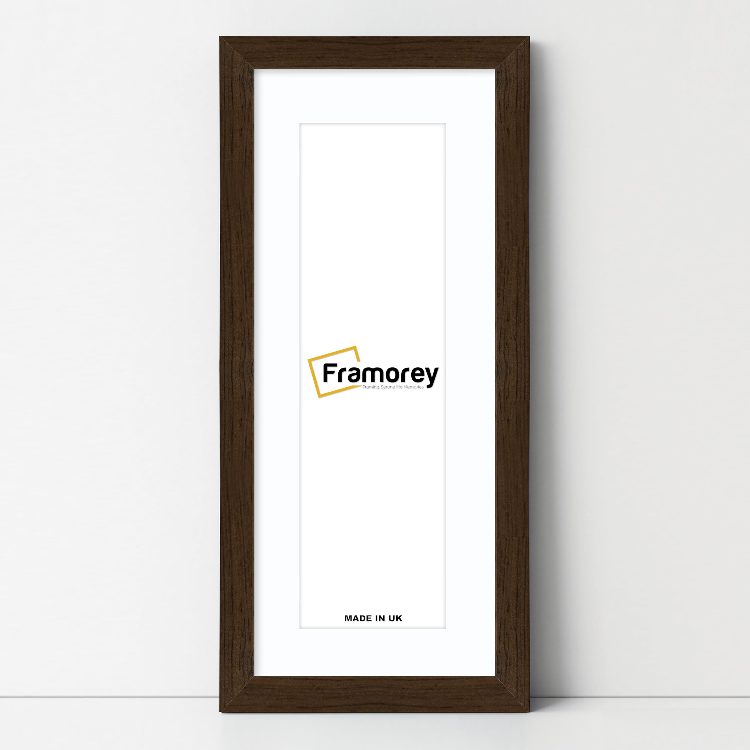 FRAMOREY Panoramic Oxford Flat Wooden Effect Picture Frame, 26x12" Walnut With 22x8" White Mount, Handmade Wall Art Hanging Frame for Home Decor