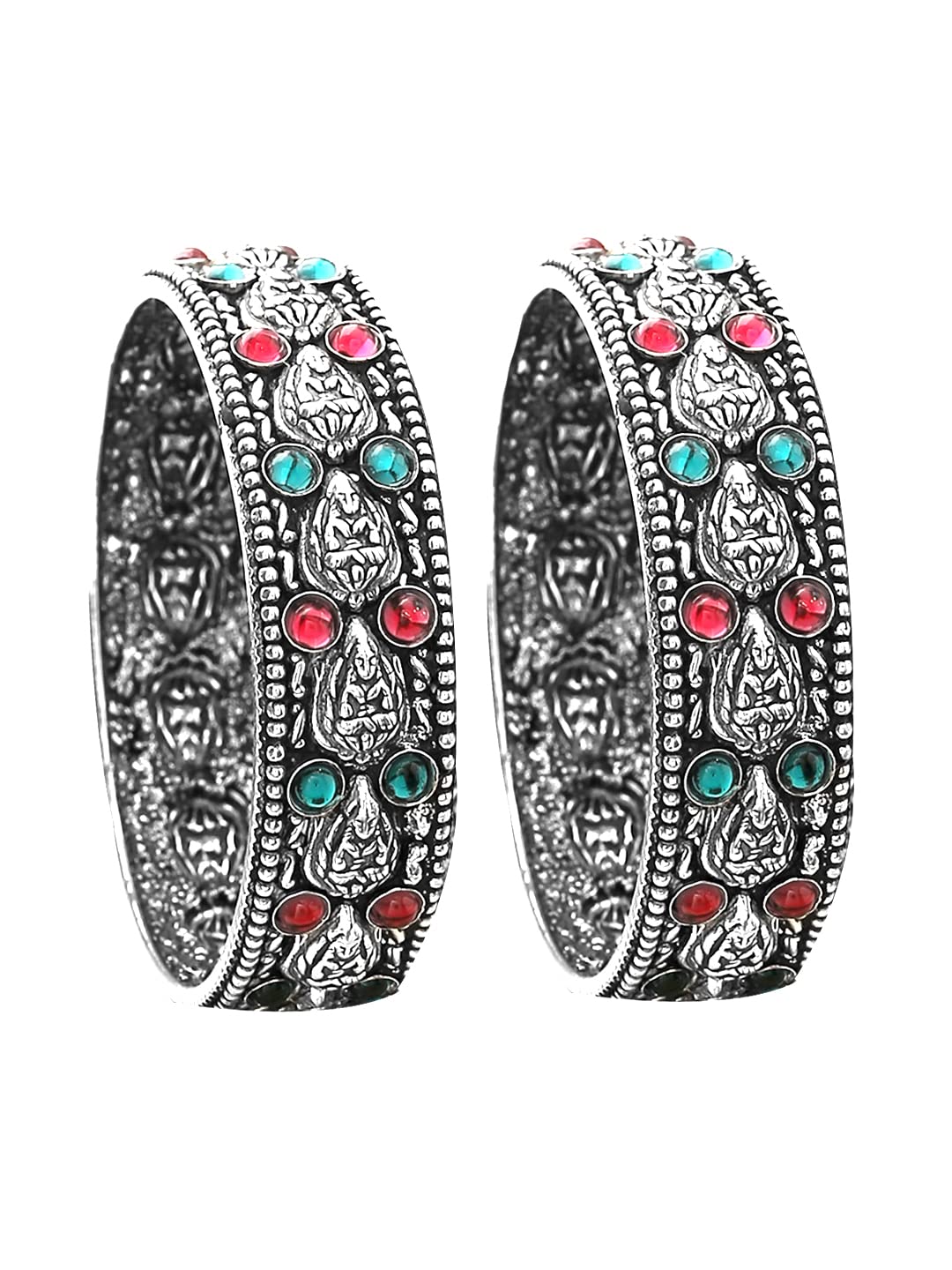 Yellow Chimes Oxidised Bangles Set for Women Authentic Kolhapuri Work Handmade Kundan Studded Silver Oxidized Bangles Sets for Women and Girls (B09PHHT9BZ) Amazon Price History, Amazon Price Tracker