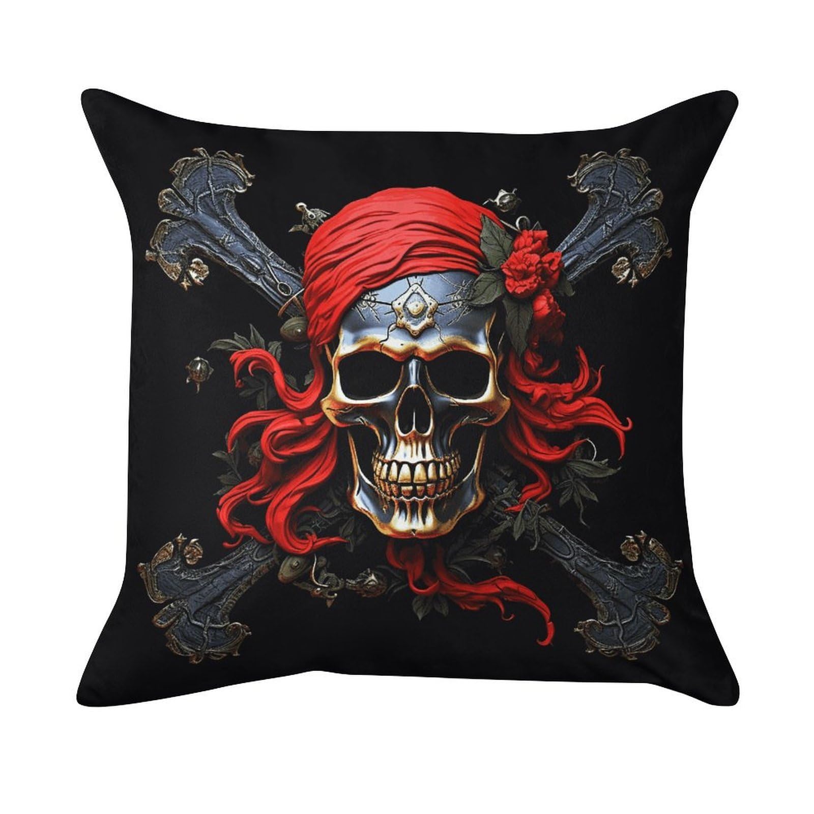 FekiLoot Pirate Skull Pillowcase Velvet Throw Pillow Cover Ultra Soft Lumbar Pillow Shells Square Cushion Cases with Zipper Luxury Cozy Pillows Shams for All Seasons
