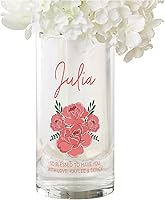 Things Remembered Blush Blooms Personalized Glass Vase - Custom Name & Message, Elegant 7.25" Cylinder for Flowers & Decor