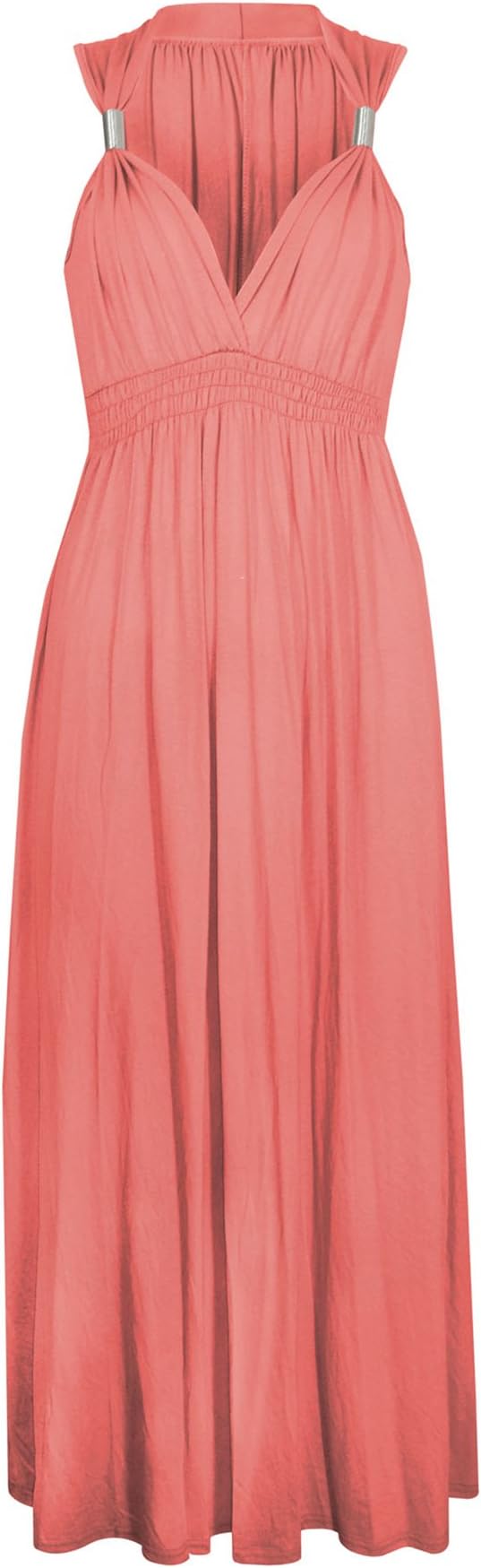 Ladies Long Stretch Womens Maxi Dress Coil Spring 1 Size (1 Size, Coral)